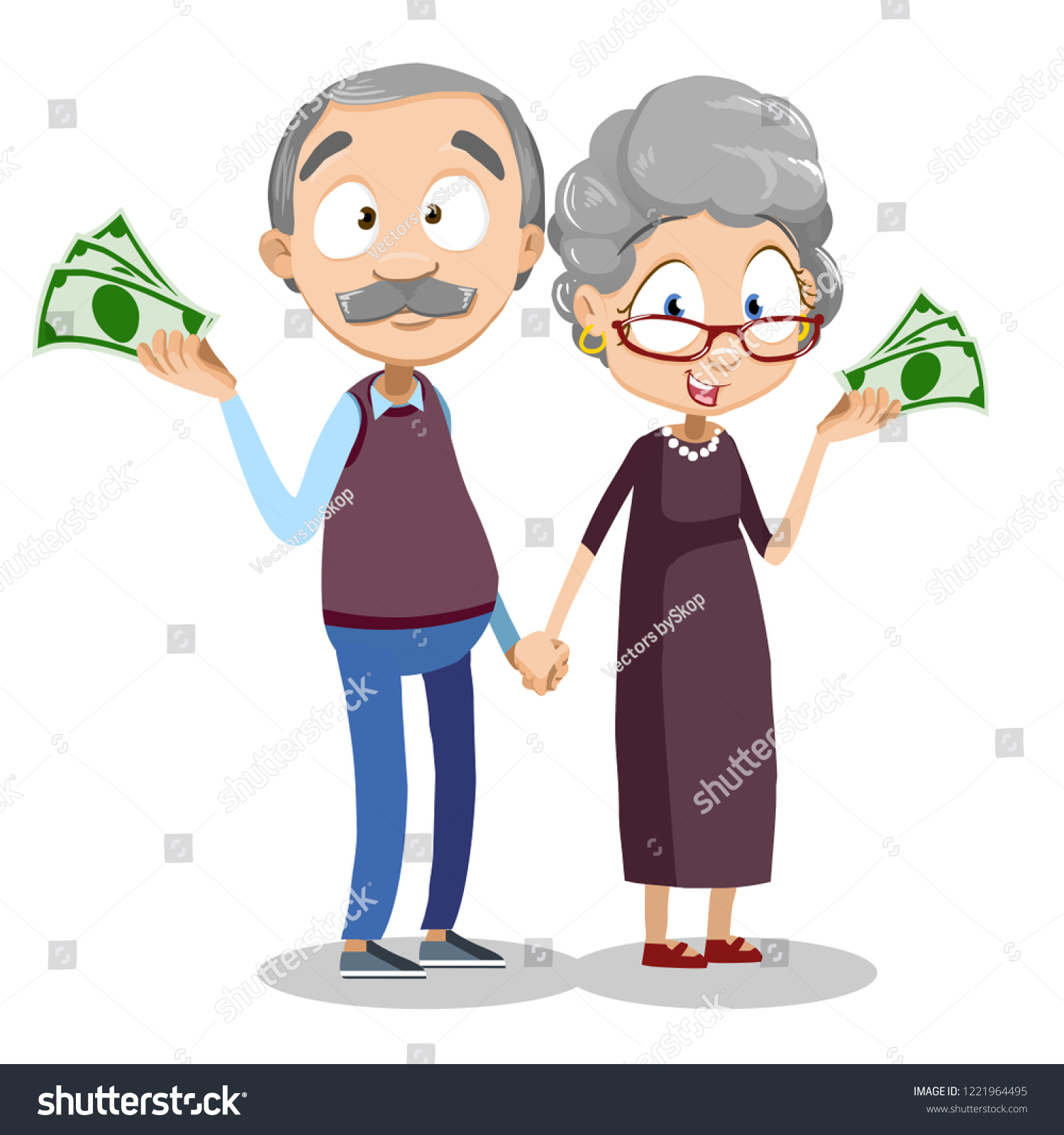 Smiling Aged Couple Holding Dollar Banknotes Stock Vector (Royalty Free ...