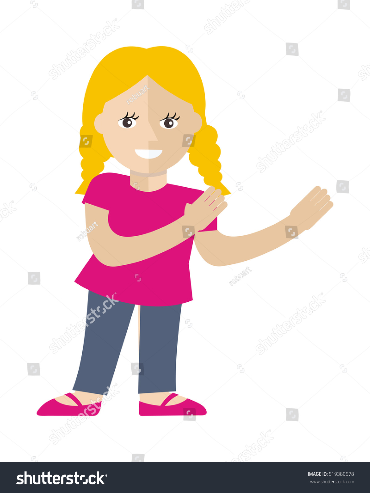 Smiling Blonde Girl Raised Hands Holding Stock Vector Royalty Free 519380578 