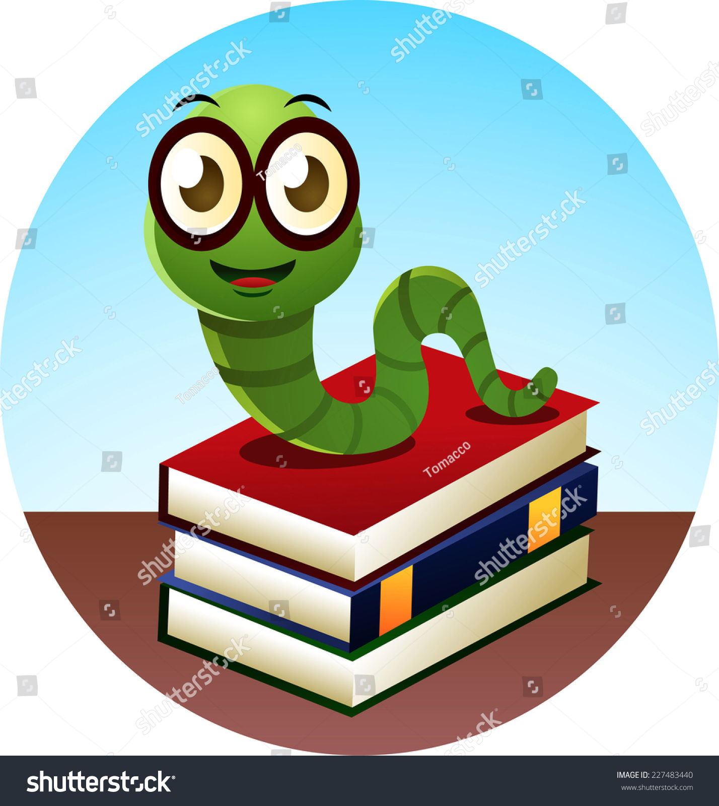 Smiling Bookworm Standing Over Three Books Stock Vector (Royalty Free ...