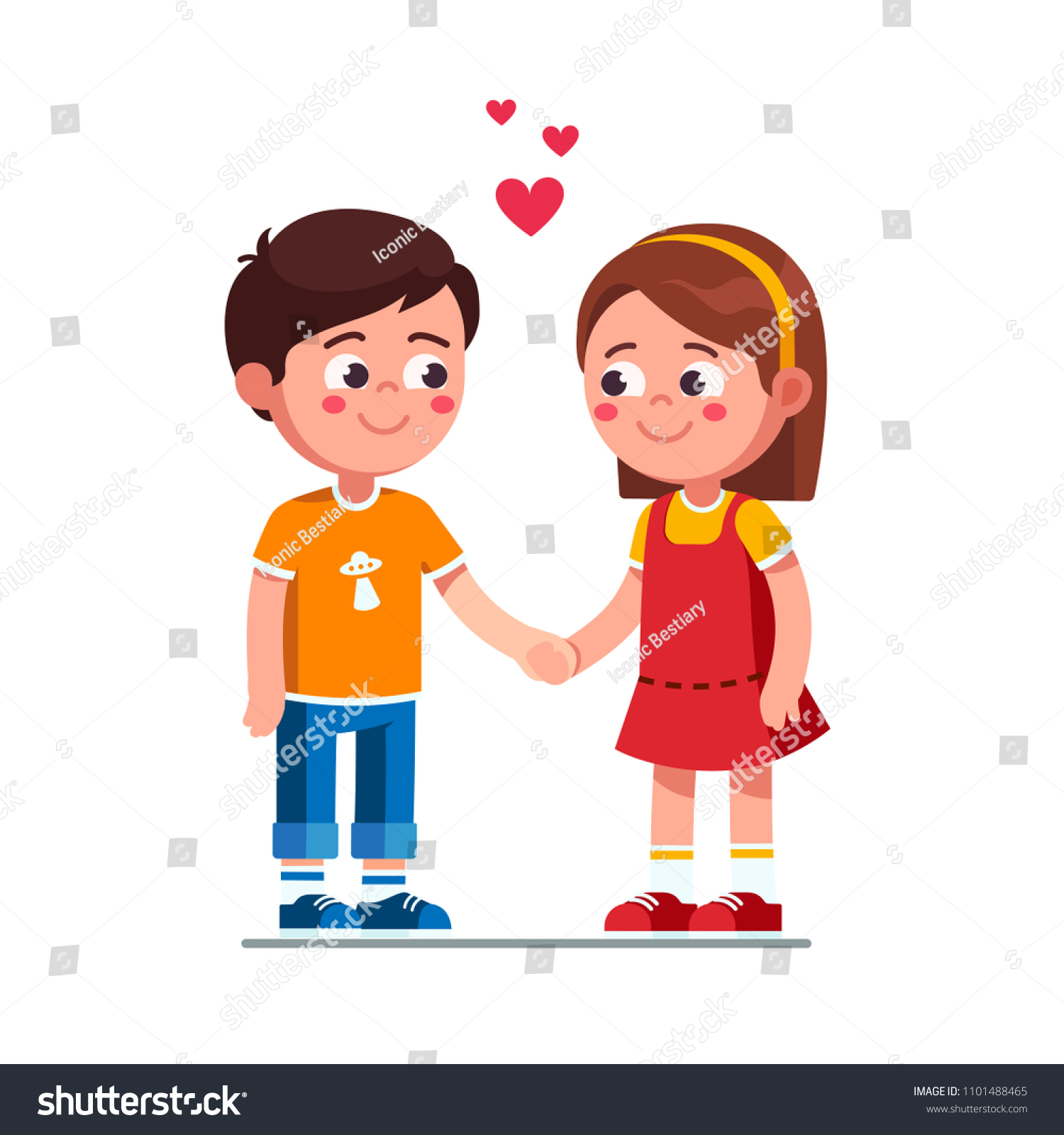 Smiling Boy Girl Kids Holding Hands Stock Vector Royalty Free