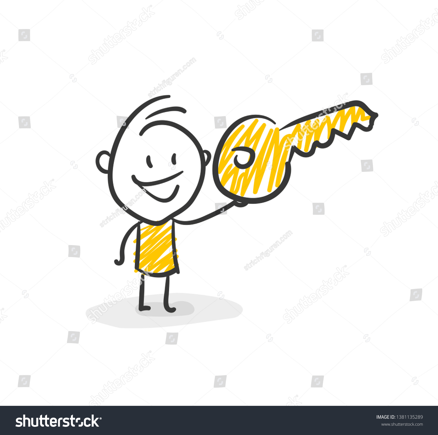 SVG of Smiling Business Stick Figure Holds A Key In His Hand Vector svg