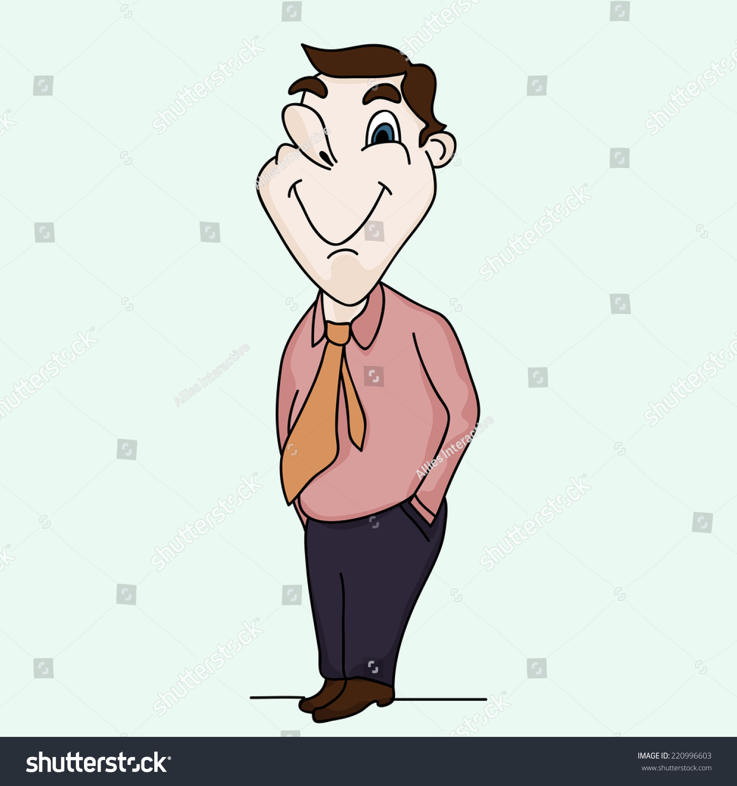 Smiling Cartoon Character Of A Man Wearing Paint,Shirt, Tie And Shoes ...