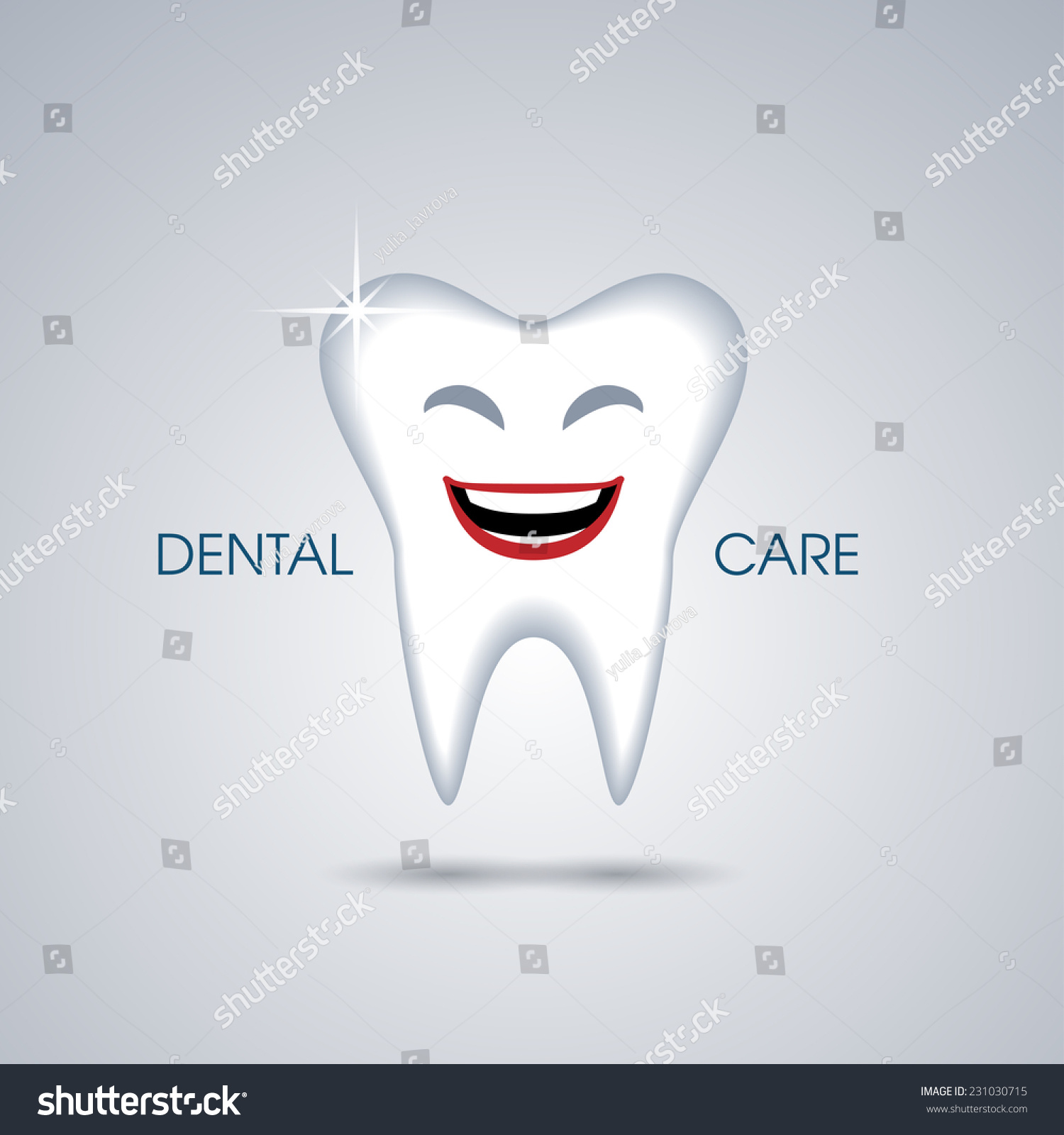 Smiling Cartoon Tooth Isolated On Green Background. Vector Illustration ...