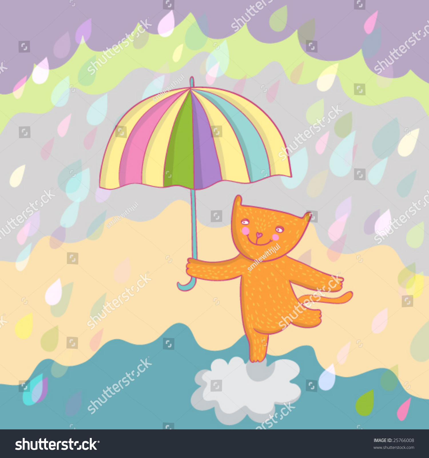 Smiling Cat Under Rain Vector Illustration - 25766008 : Shutterstock