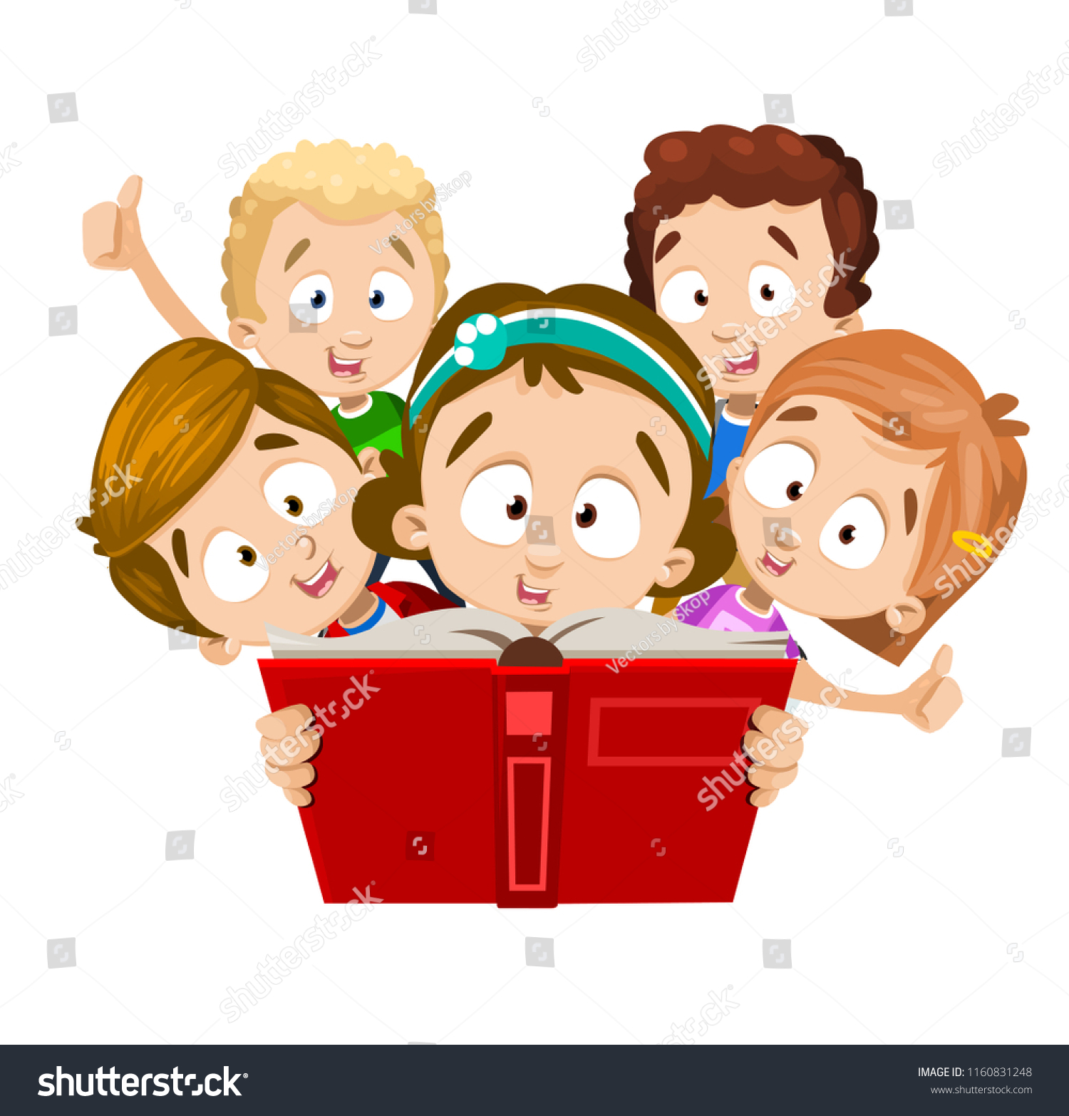 Smiling Children Reading Book Interes Girl Stock Vector (Royalty Free ...