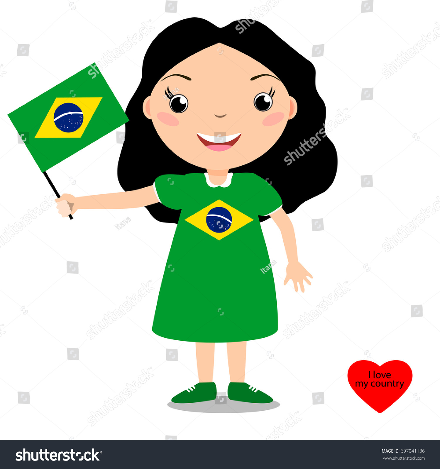 à¸„ à¸™à¸«à¸²à¸ à¸²à¸žà¸ªà¸• à¸­à¸ Smiling Chilld Girl Holding Brazil Flag à¸£à¸°à¸