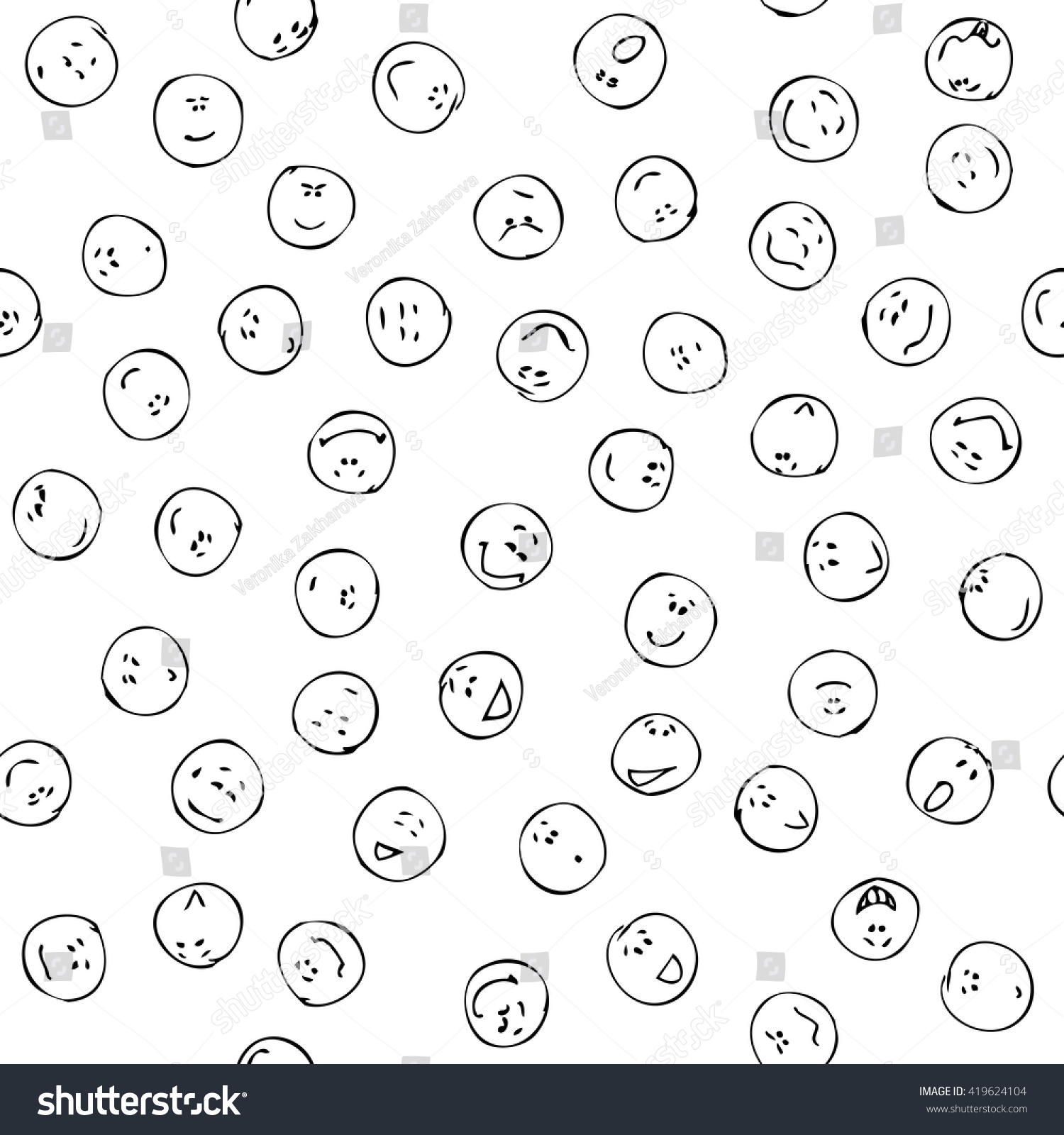 Smiling Faces Seamless Pattern, Doodle. Positive Emotions Doodle Faces ...