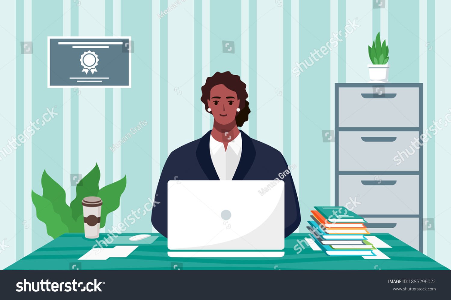 Smiling Female African American Work Office Stock Vector (Royalty Free ...