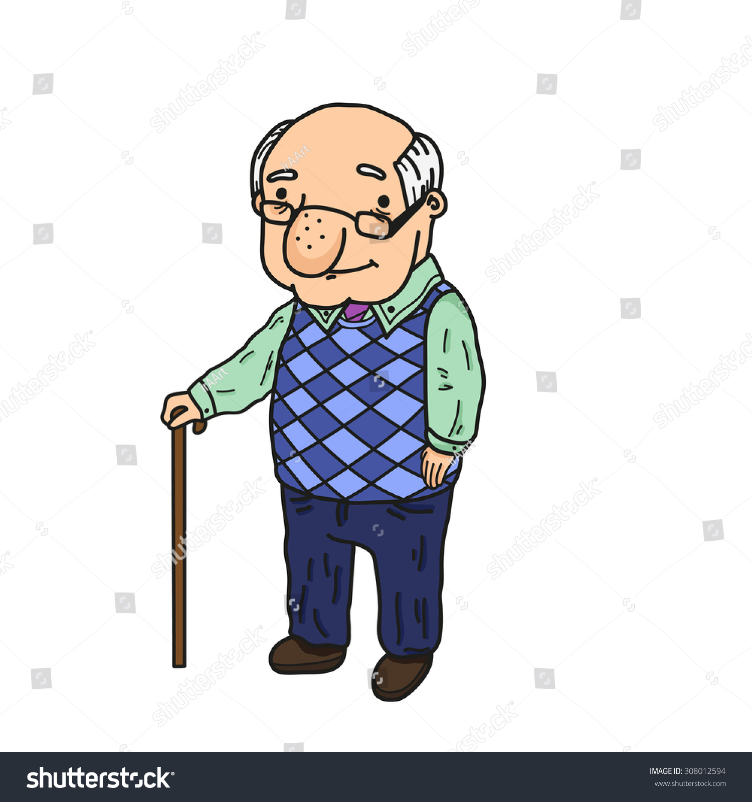 Smiling Grandfather Cane Stock Vector 308012594 - Shutterstock