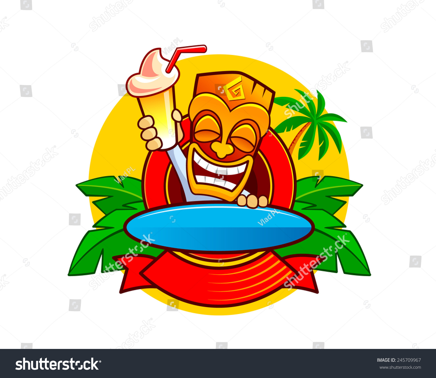 smiling hawaiian totem tiki mask cocktail stock vector royalty free