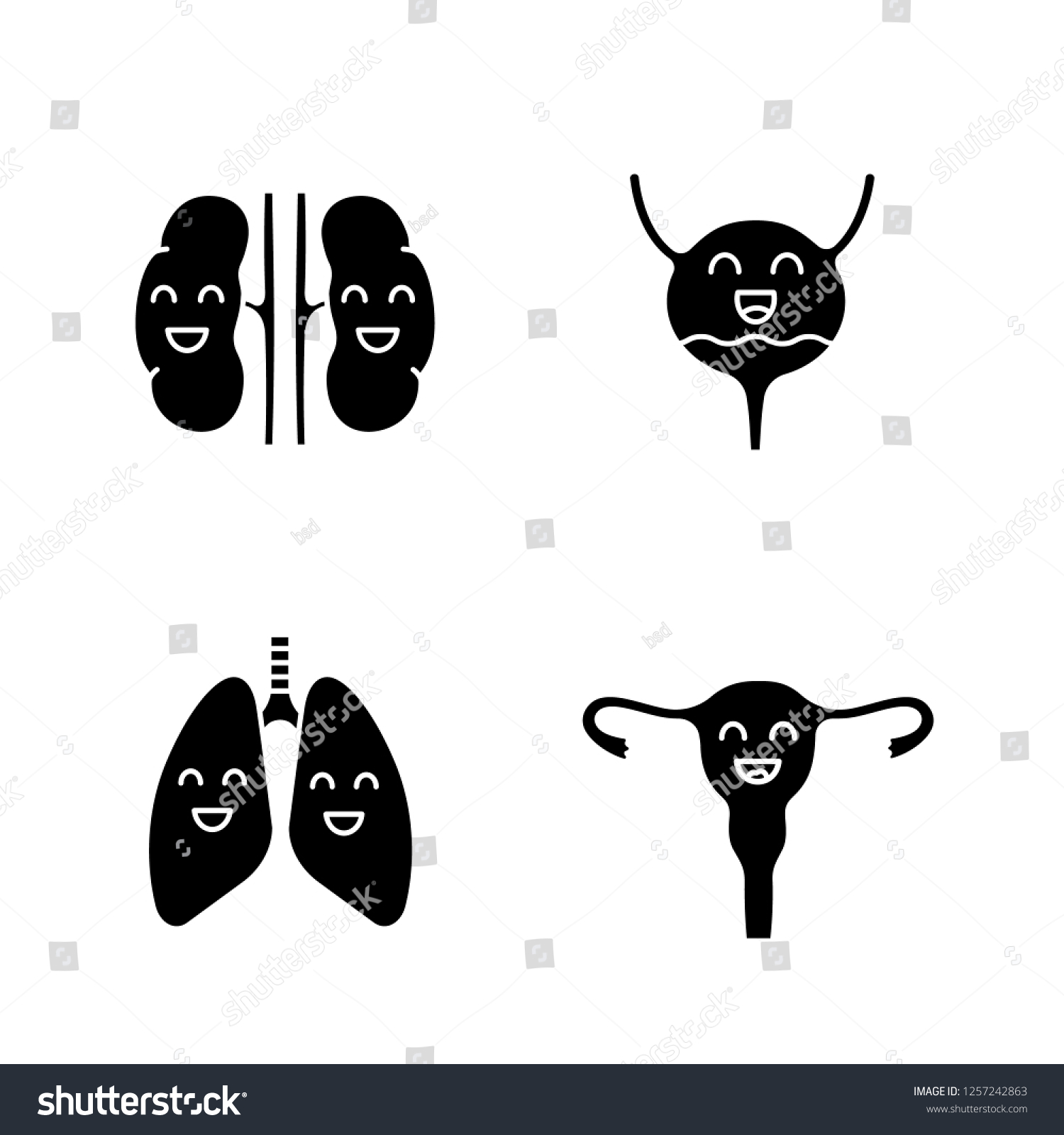 Smiling Human Internal Organs Glyph Icons Stock Vector Royalty Free 1257242863