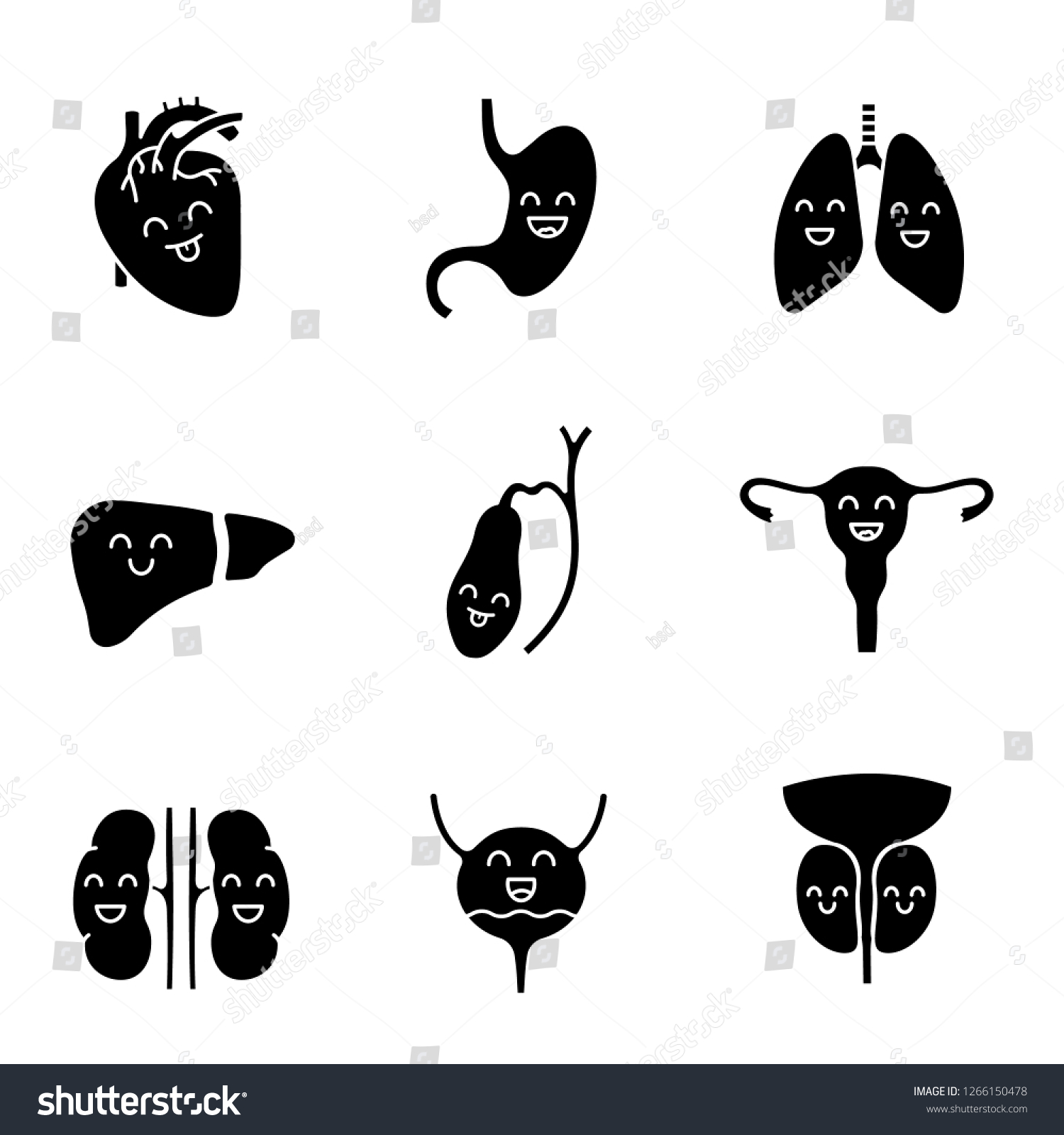 Smiling Human Internal Organs Glyph Icons Stock Vector Royalty Free 1266150478 Shutterstock