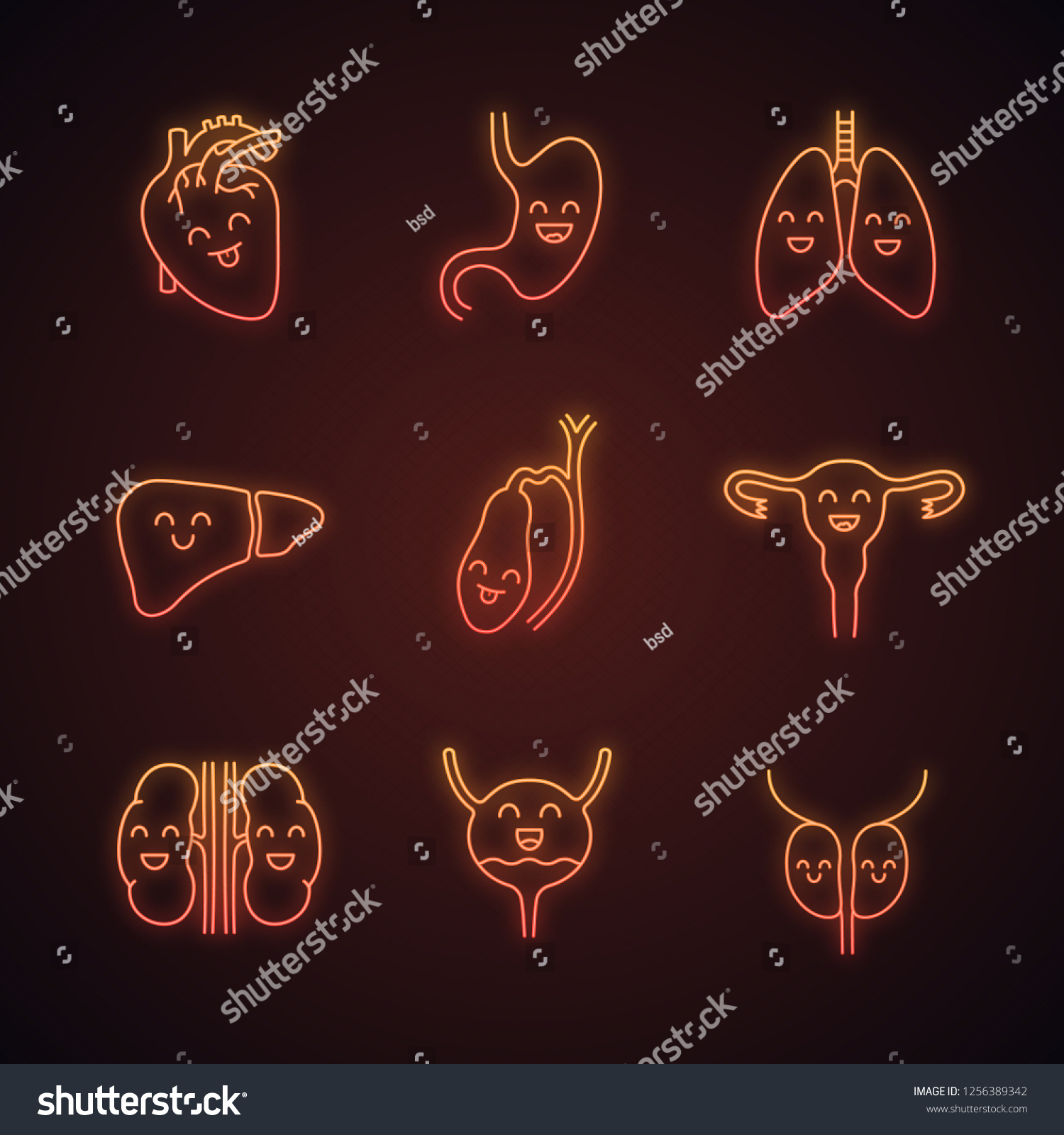 Smiling Human Internal Organs Neon Light Vector De Stock Libre De