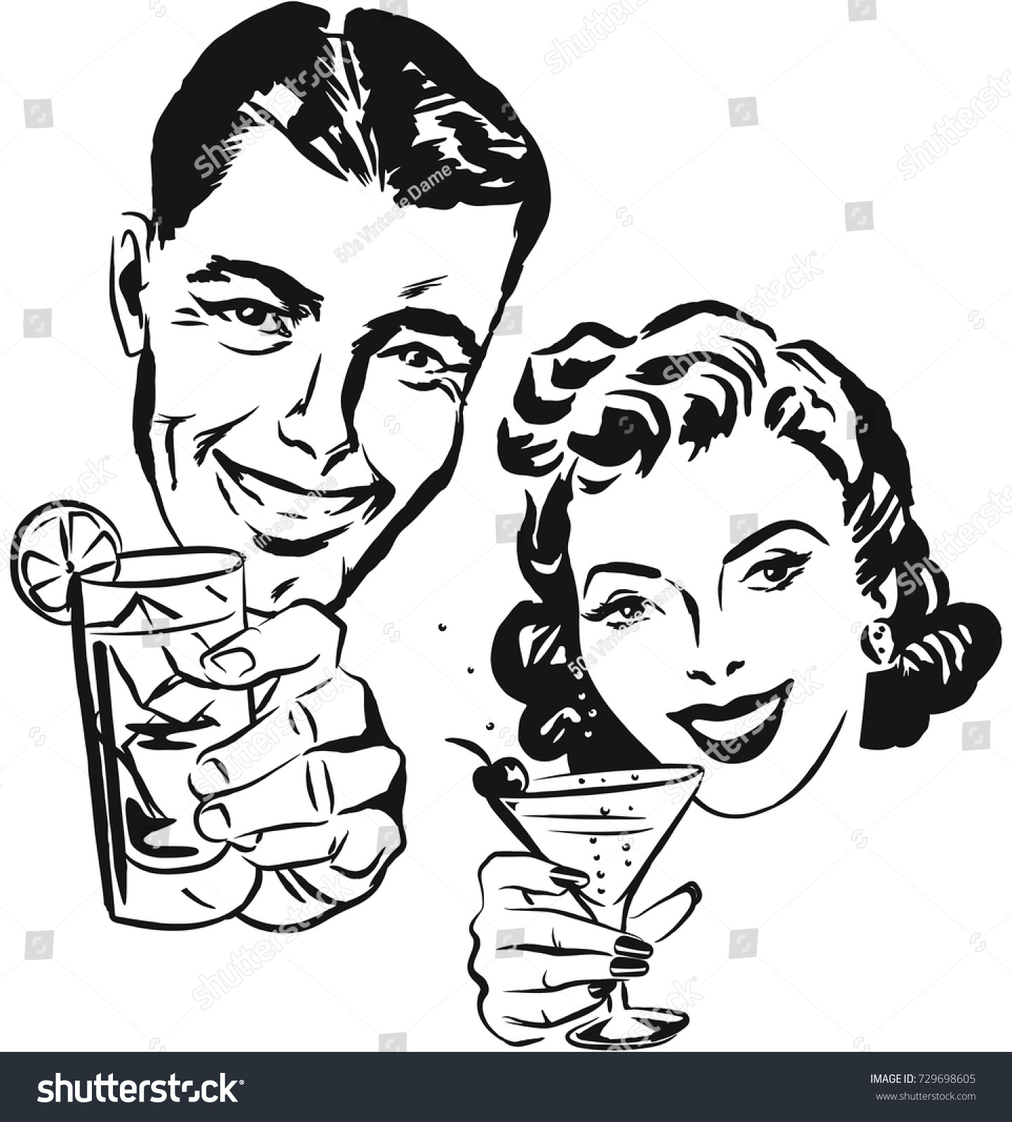 SVG of Smiling man and woman raising a toast with cocktail glasses svg