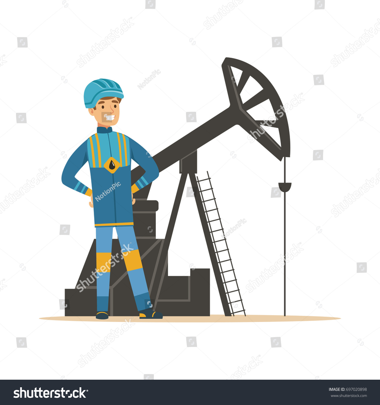 Smiling Oilman Standing Next Oil Rig Stock Vector (Royalty Free ...