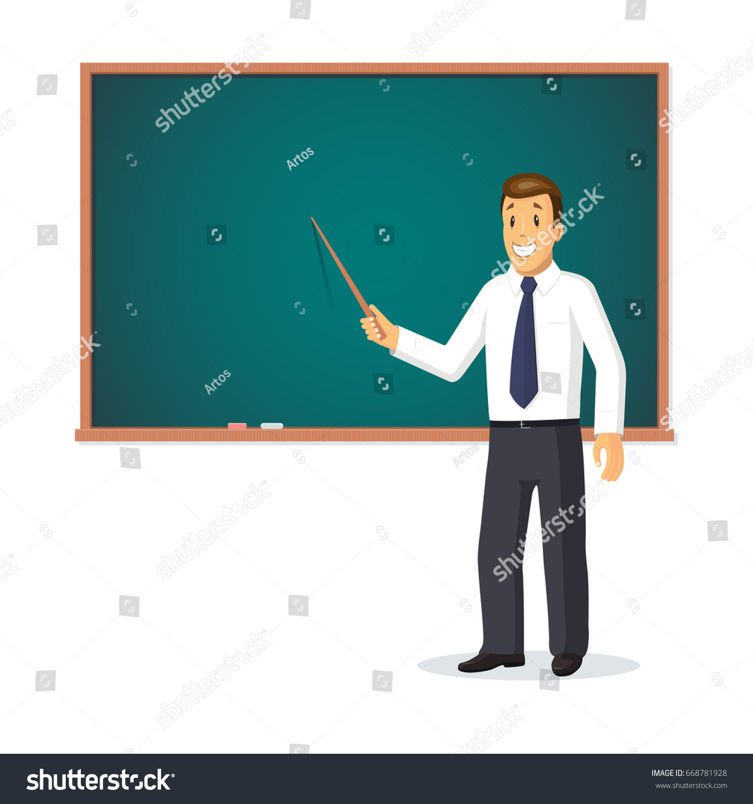 Smiling Teacher Pointer Standing Front School Stock Vector (Royalty ...