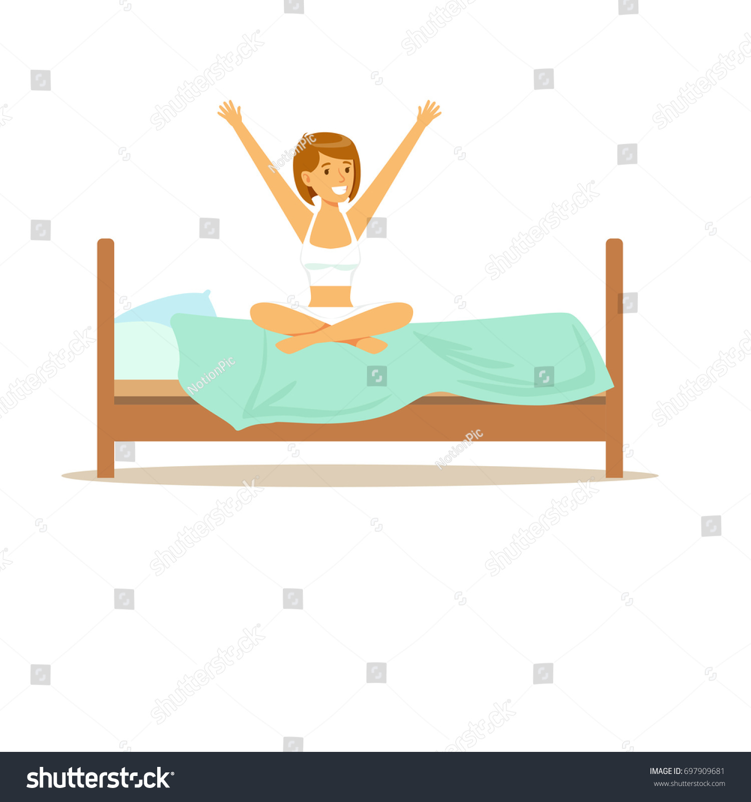 Smiling Woman Character Waking Beginning Good Stock Vector Royalty Free 697909681 1479