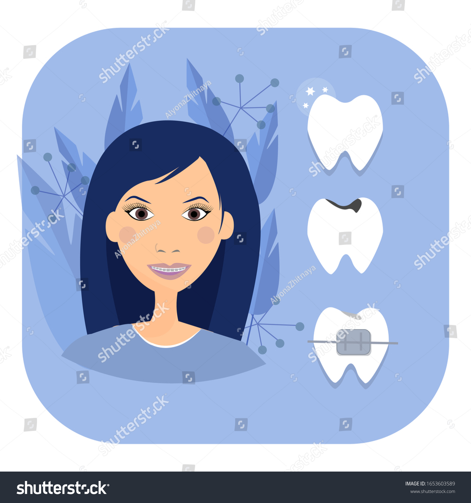 Smiling Woman Face Braces Tooths Dental Stock Vector Royalty Free 1653603589 Shutterstock 