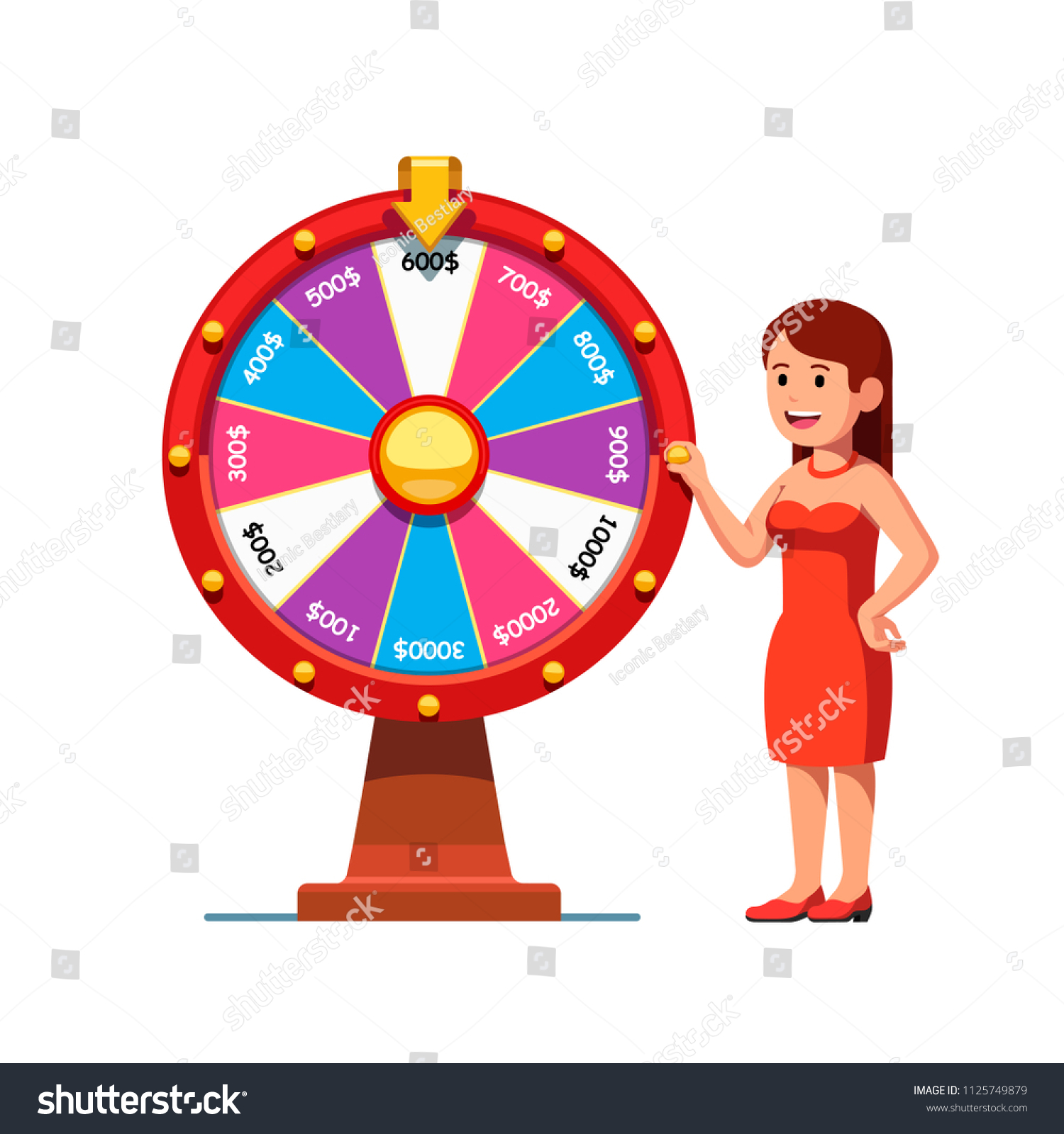 Smiling Woman Spinning Wheel Fortune Money Stock Vector (Royalty Free ...