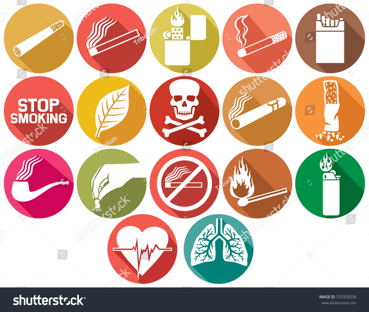 Smoking Flat Icons Set Stock Vector Illustration 370328336 : Shutterstock