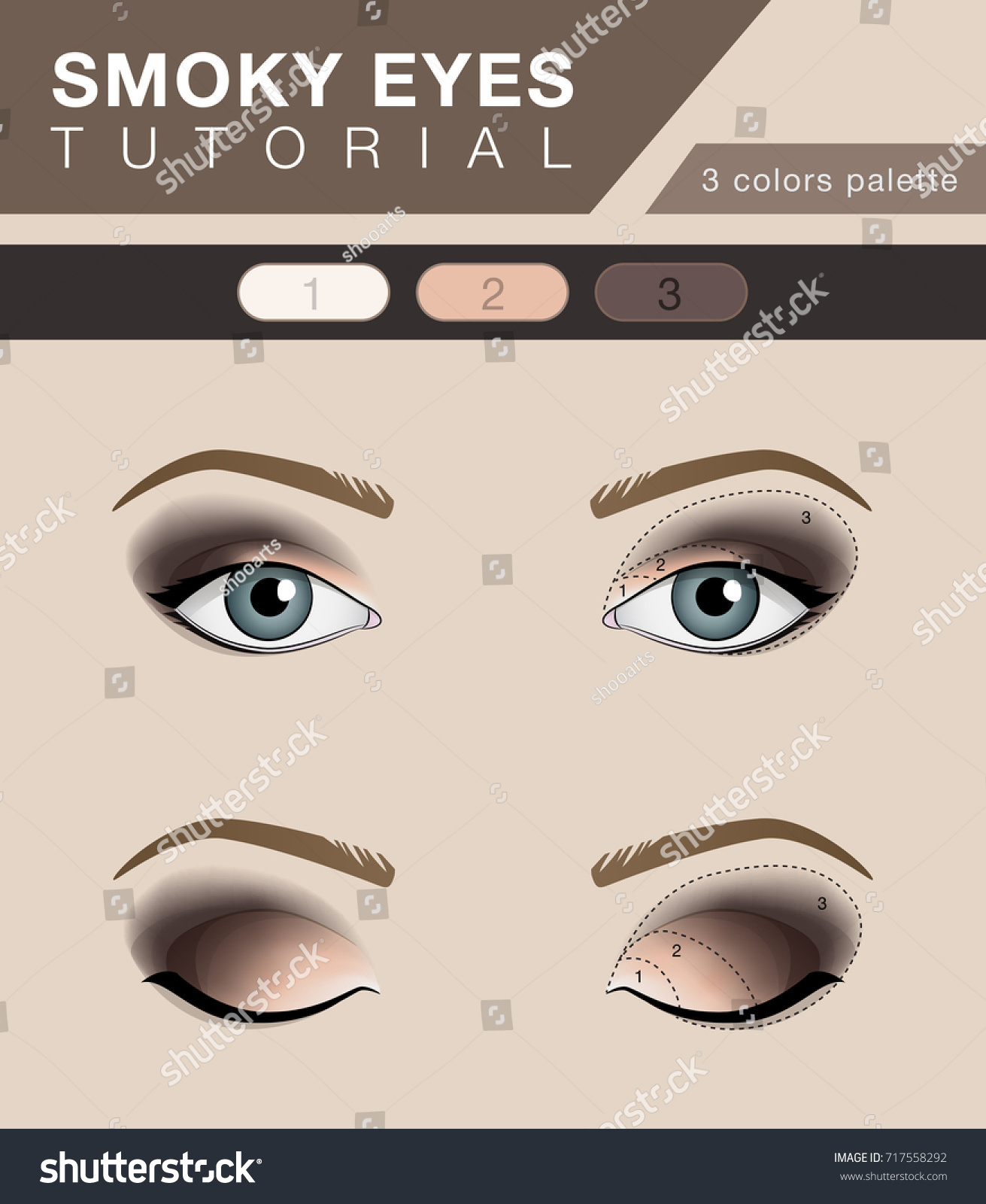 Smoky Eyes Makeup Tutorial Vector Fashion Stock Vector Royalty Free