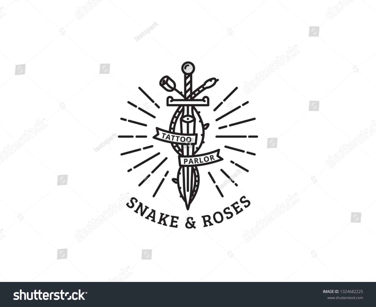 Snake Rose Totoo Sword Dagger Outline Stock Vector Royalty Free