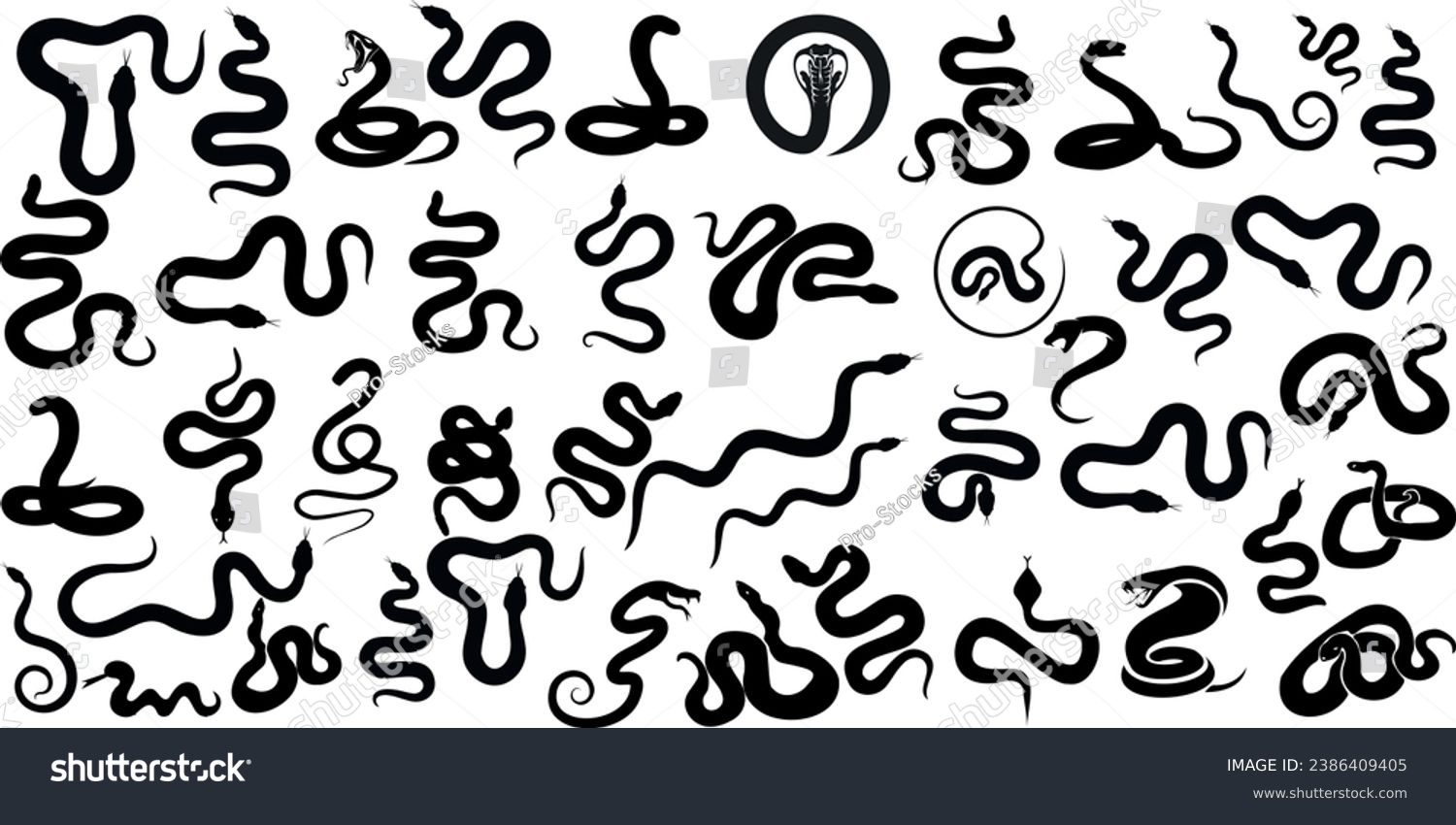 SVG of Snake Silhouette Vector Illustration, Features various snake shapes, sizes. Ideal for reptile, serpent themes. Python, rattlesnake, cobra, viper, anaconda, boa constrictor depicted svg