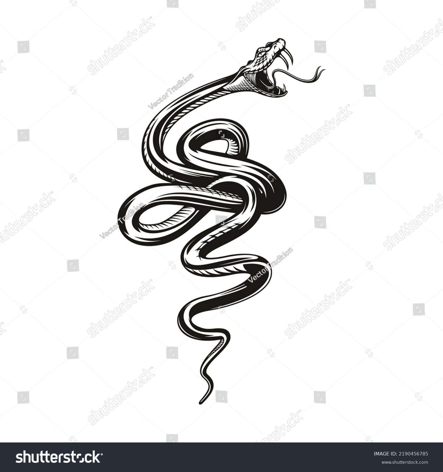 SVG of Snake tattoo, angry black viper or serpent, vector rock or biker club mascot. Angry snake bite with fangs, viper or anaconda serpent in angry attack for tattoo svg