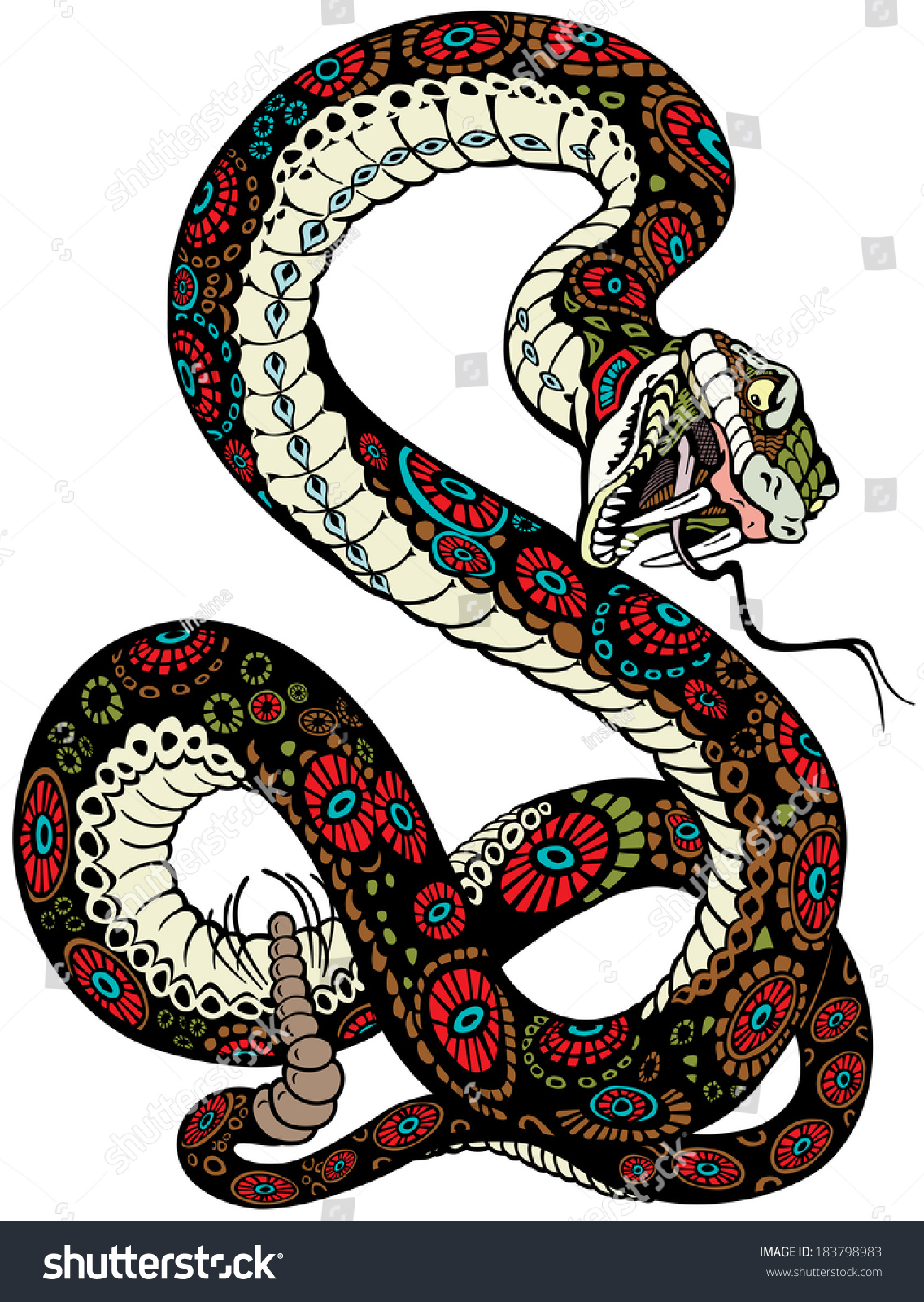 Snake Open Mouth Tattoo Illustration Isolated Stock Vector 183798983 ...