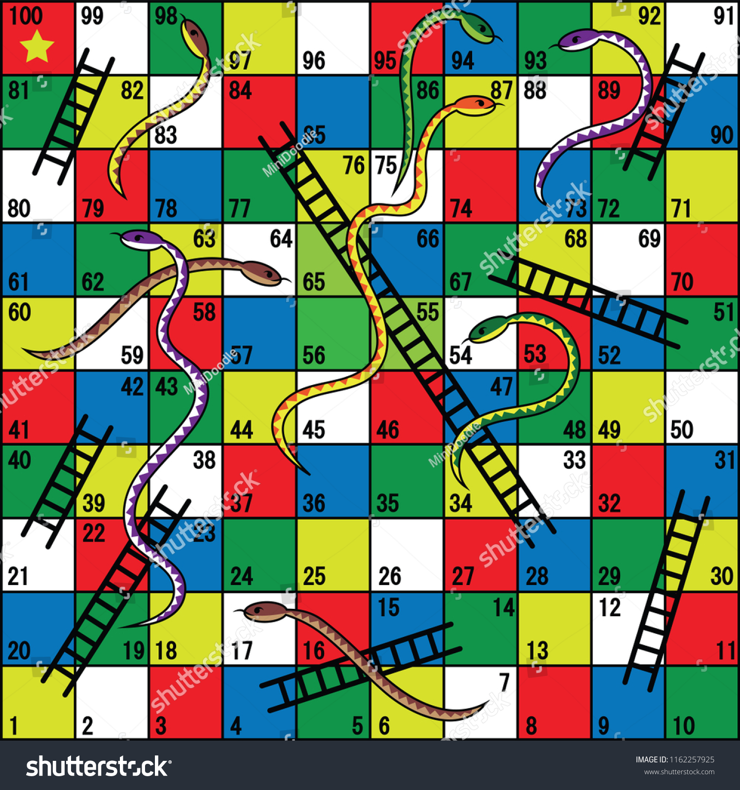 Snakes Ladders Board Game Snakes Ladders: เวกเตอร์สต็อก (ปลอดค่าลิขสิทธิ์)  1162257925