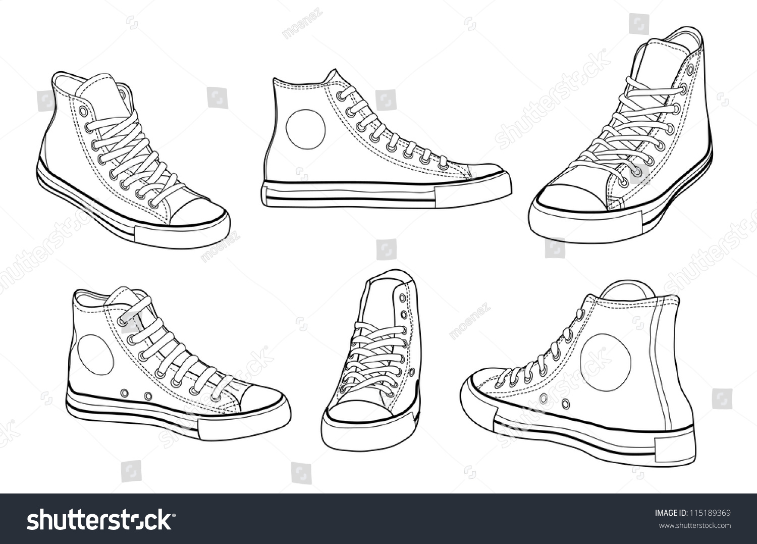 Sneakers Various Angles Outline Vector Illustration Stock Vector ...