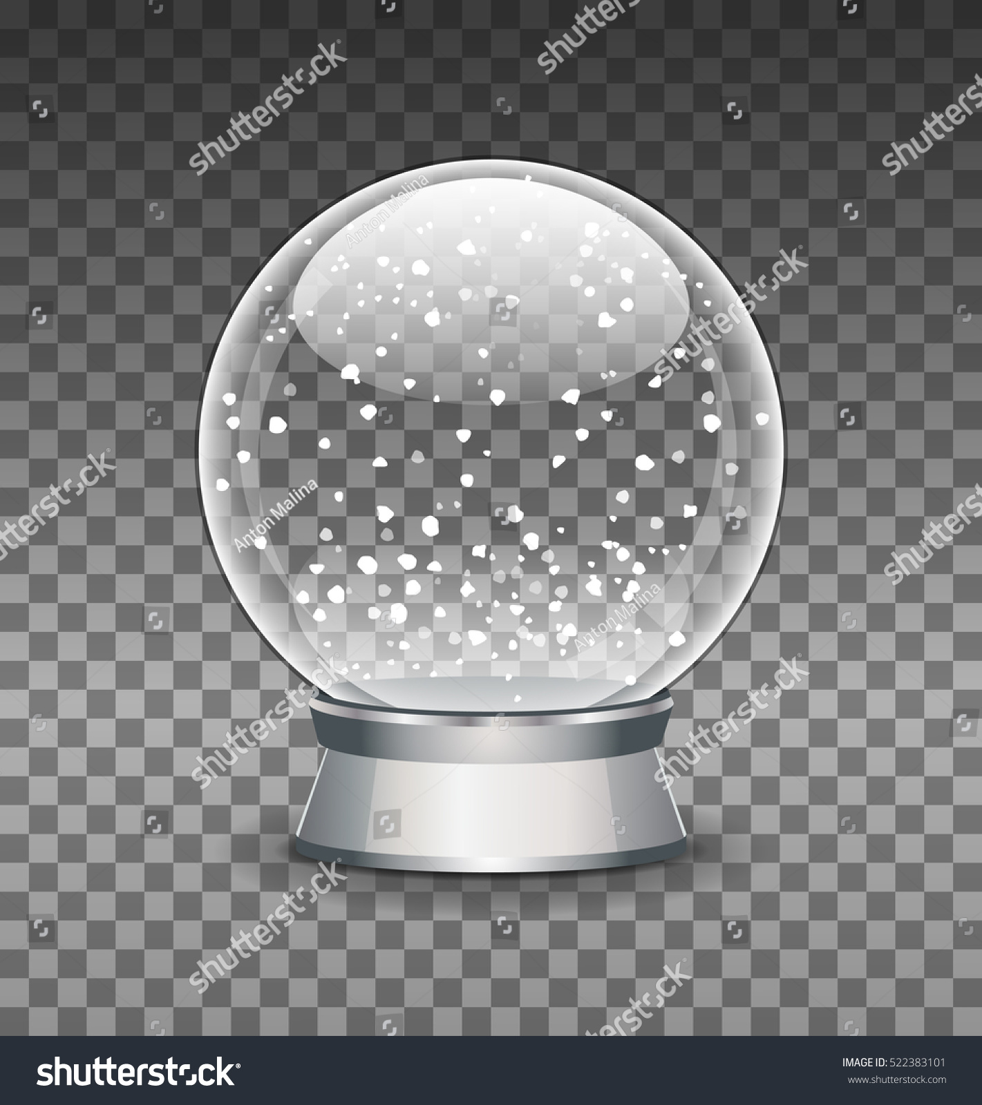 雪の地球儀のベクターイラスト 空のスノーグローブ Crystal 3d球 透明なガラス玉 年賀状 のベクター画像素材 ロイヤリティフリー