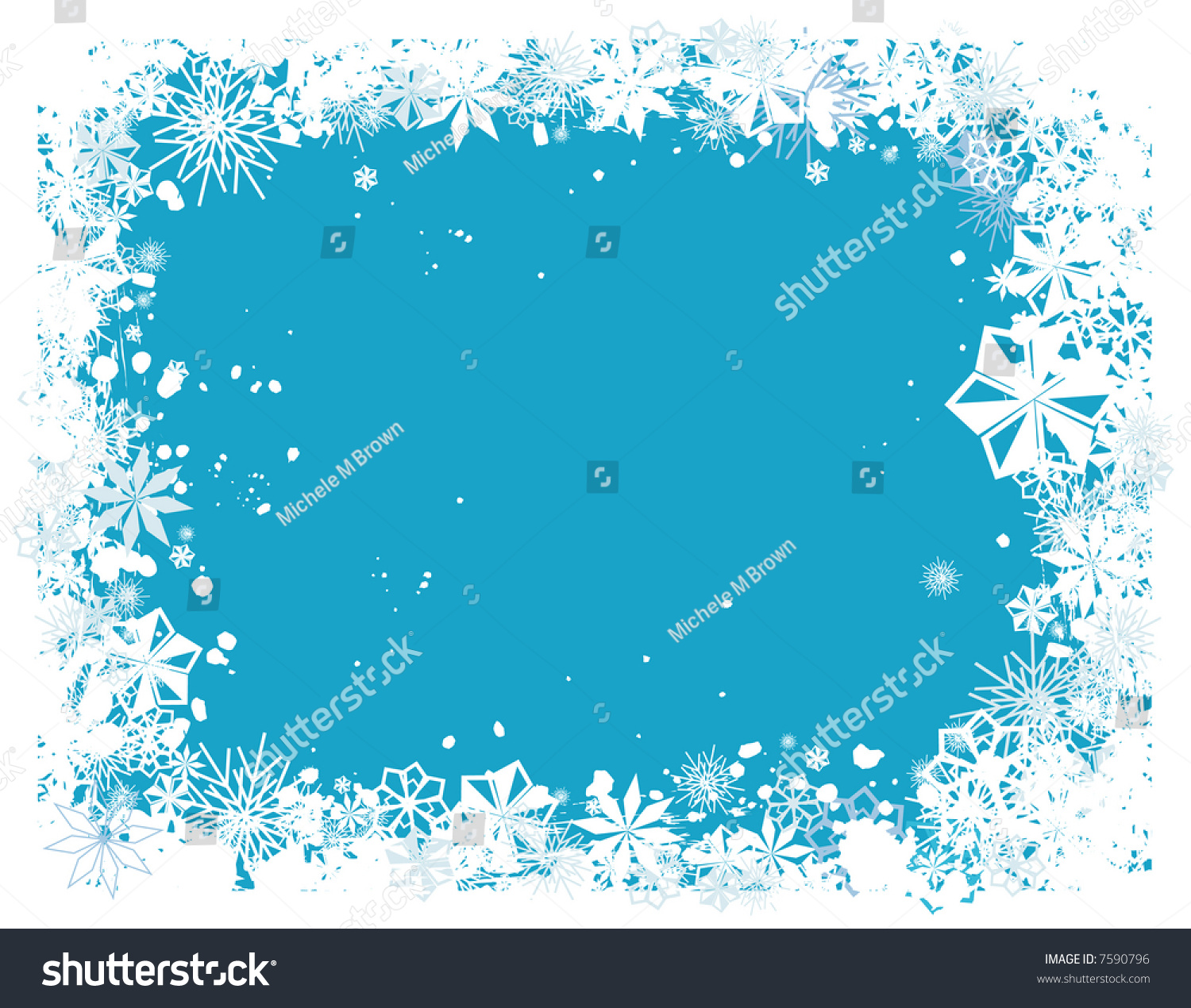 Snowflake Border On Blue Background With Snow And Icicles Stock Vector ...