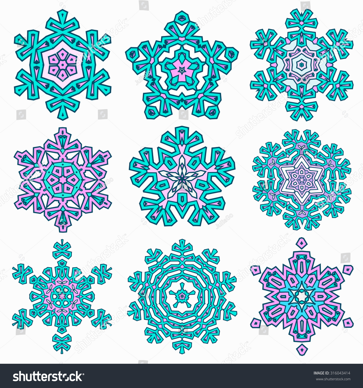 Snowflake Decorative Set Stock Vector (Royalty Free) 316043414