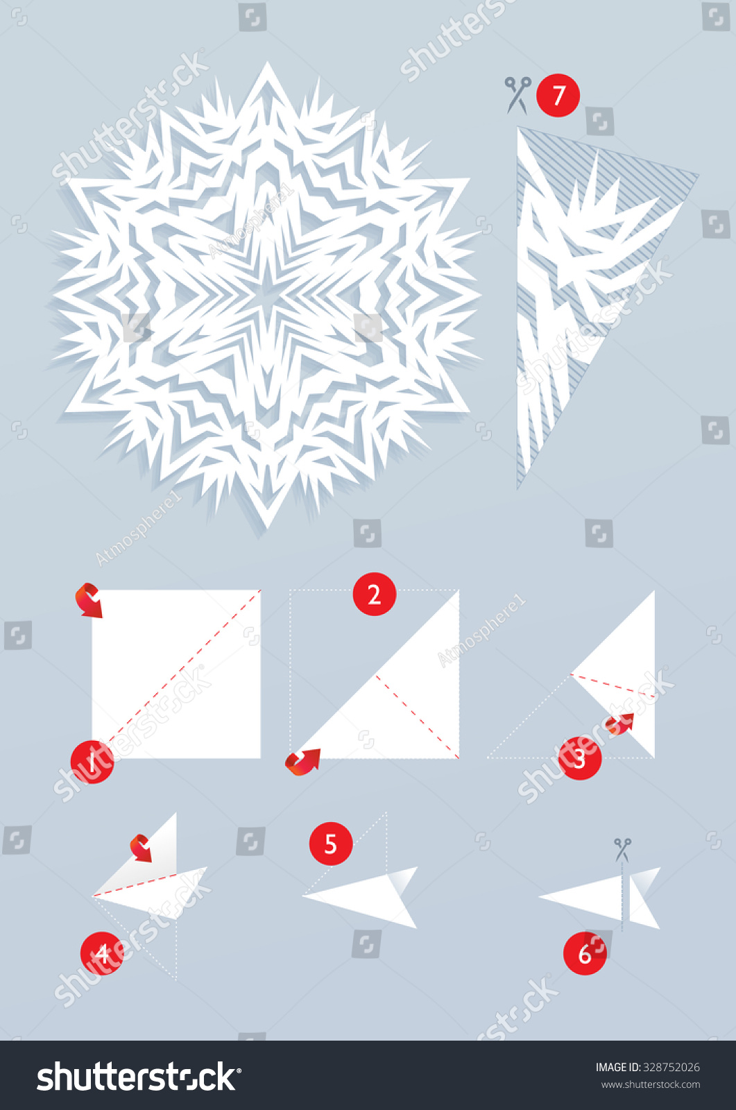 Snowflake Origami Tutorial How Cut Beautiful Stock Vector