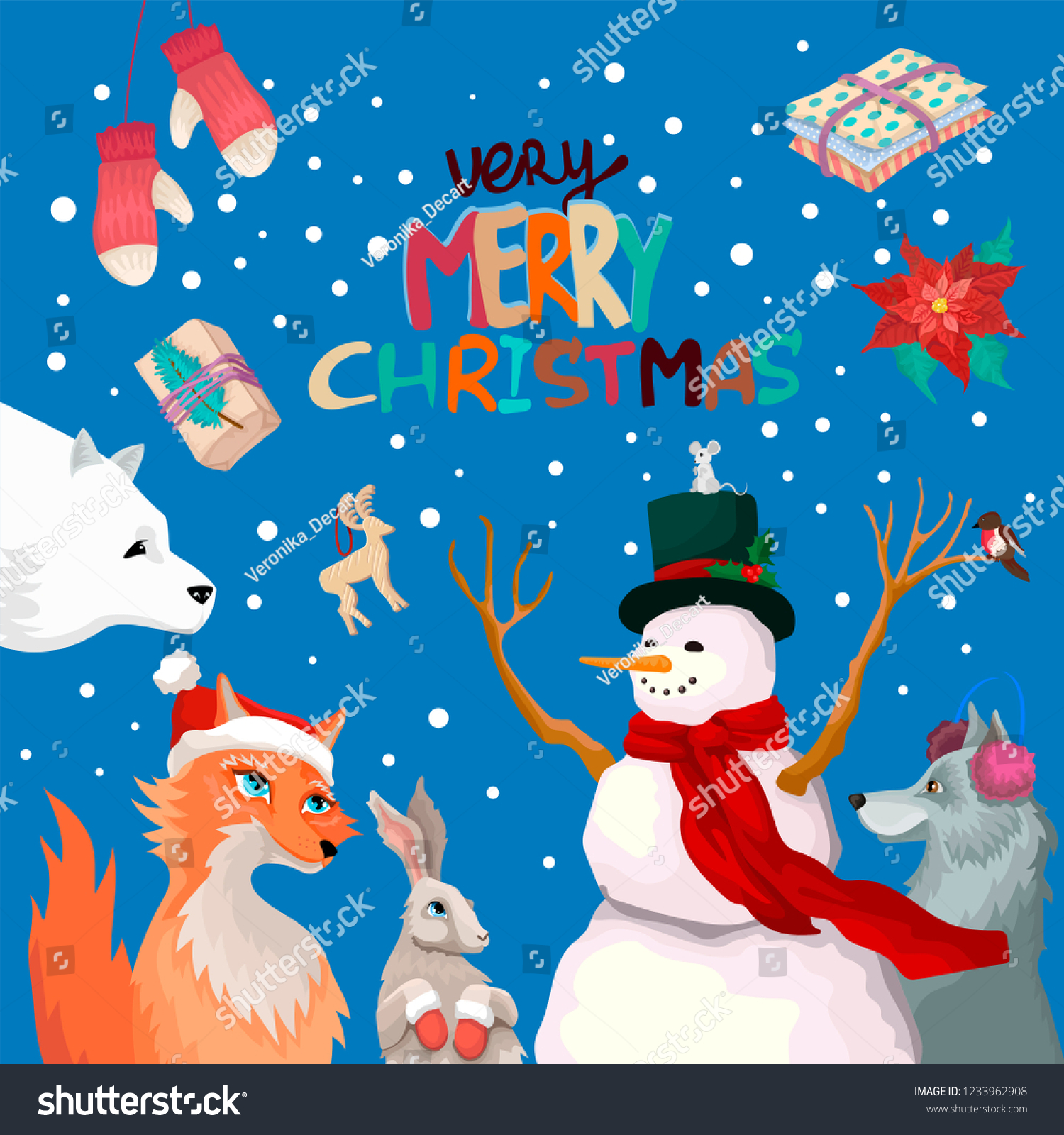 Snowman Bear Wolf Hare Fairy Tale Stock Vector Royalty Free