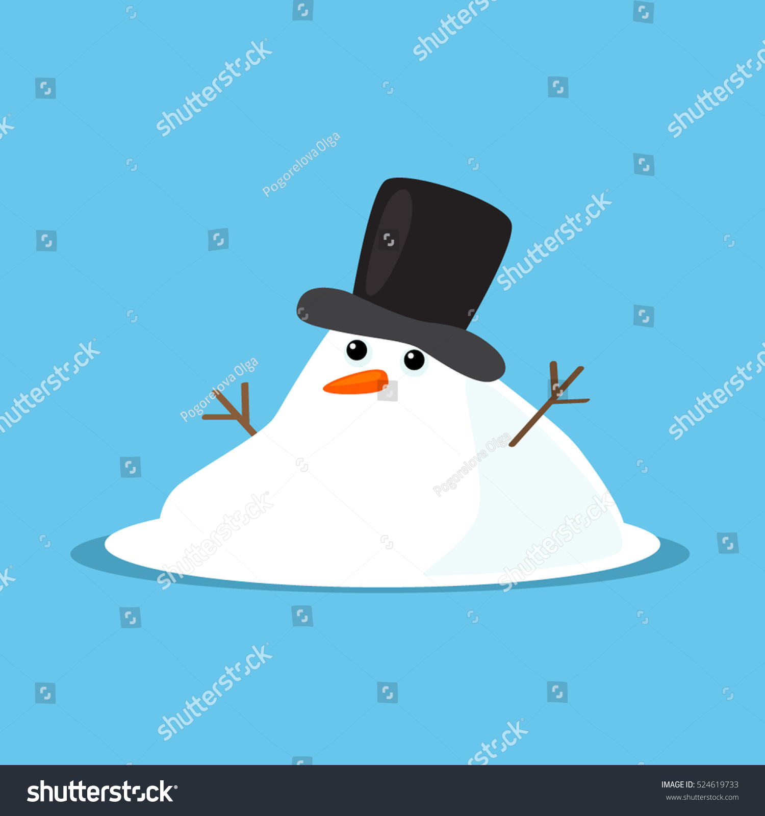 Snowman Melted Flat Vector Illustration Cartoon Stock Vector 524619733 ...