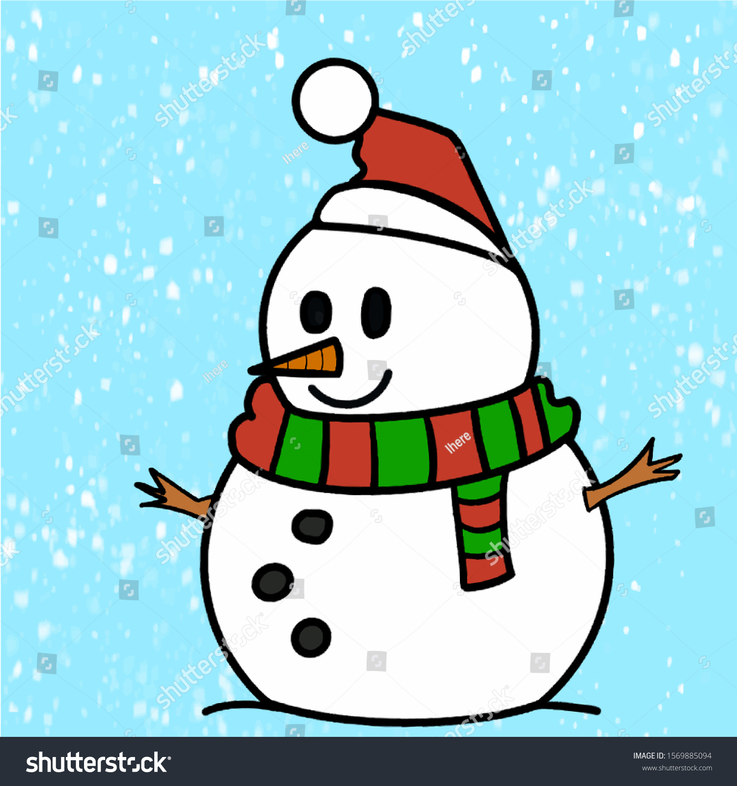 Snowman Smiling Emotion Vector Kid Hand Stock Vector Royalty Free 1569885094