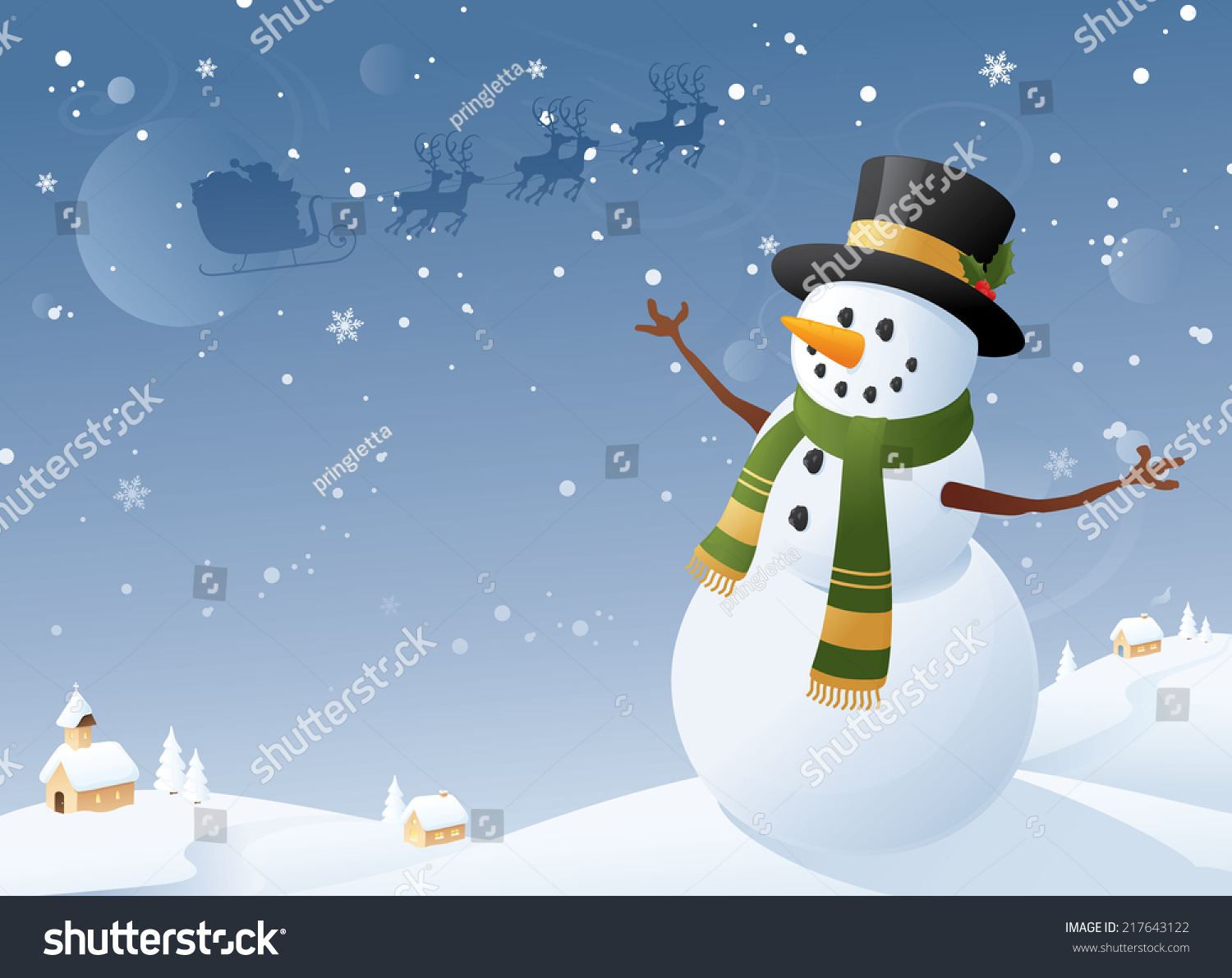 Download Snowman Winter Scene. Stock Vector Illustration 217643122 : Shutterstock