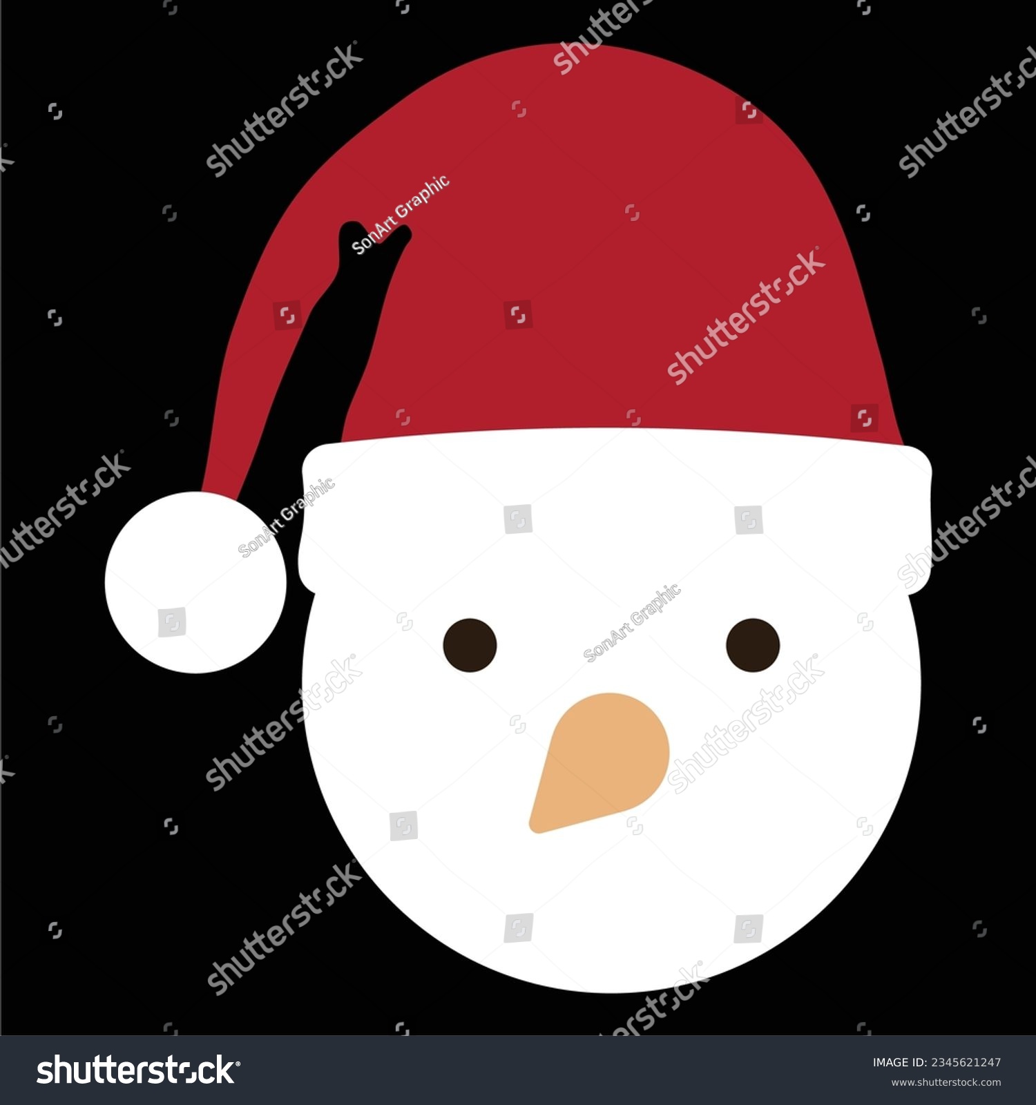 SVG of snowman with santa hat,  editable color and size svg vector eps file svg