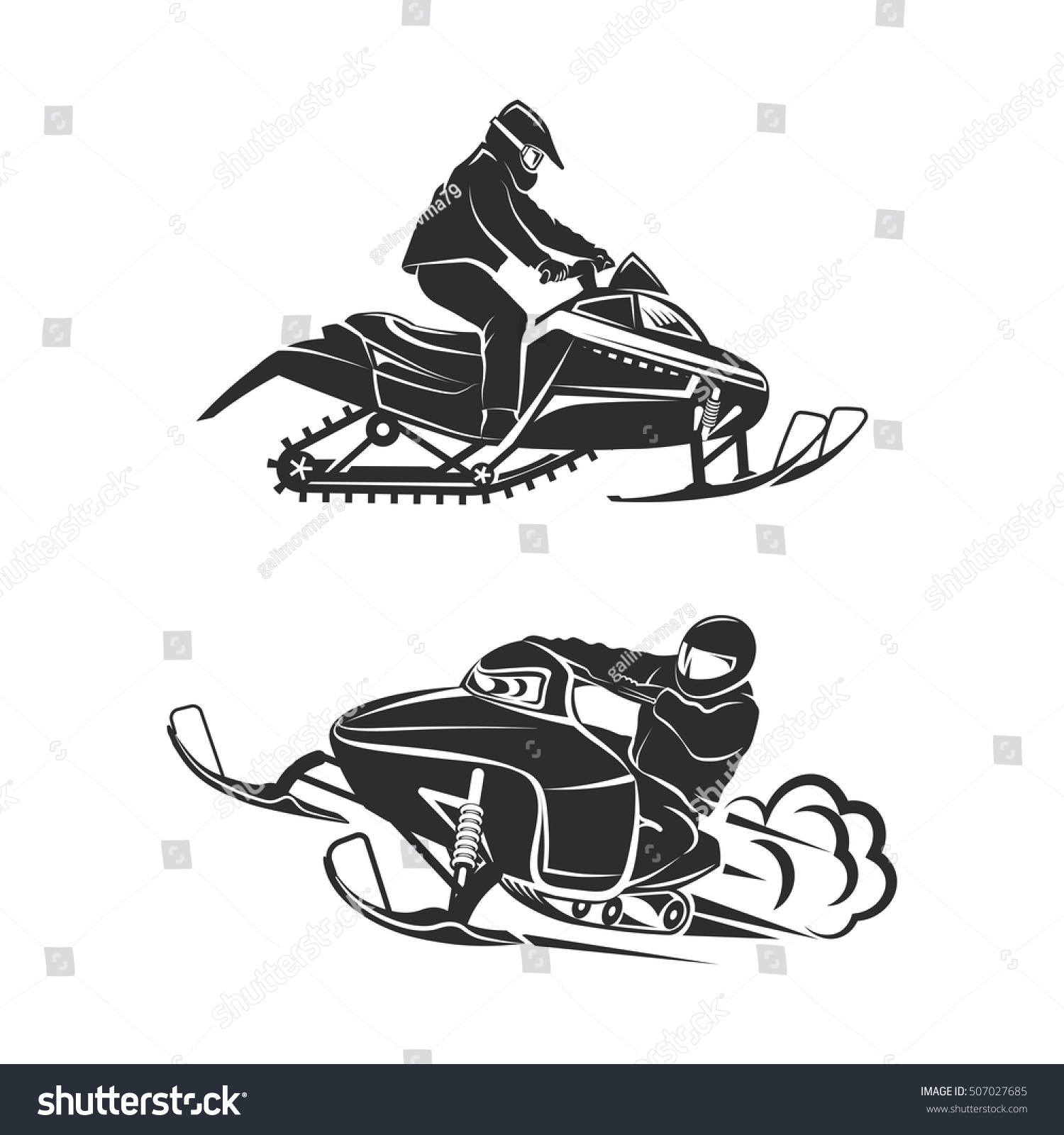 Download Snowmobiling Silhouette On White Background Vector Stock ...