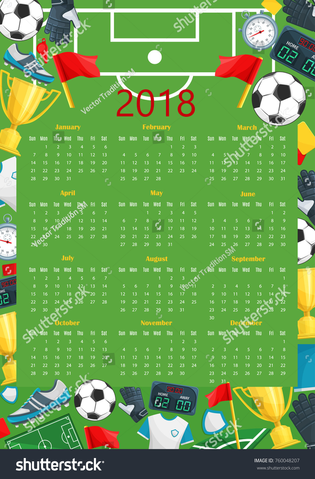 Soccer Calendar Template Football Sport Game Stock Vector (Royalty Free