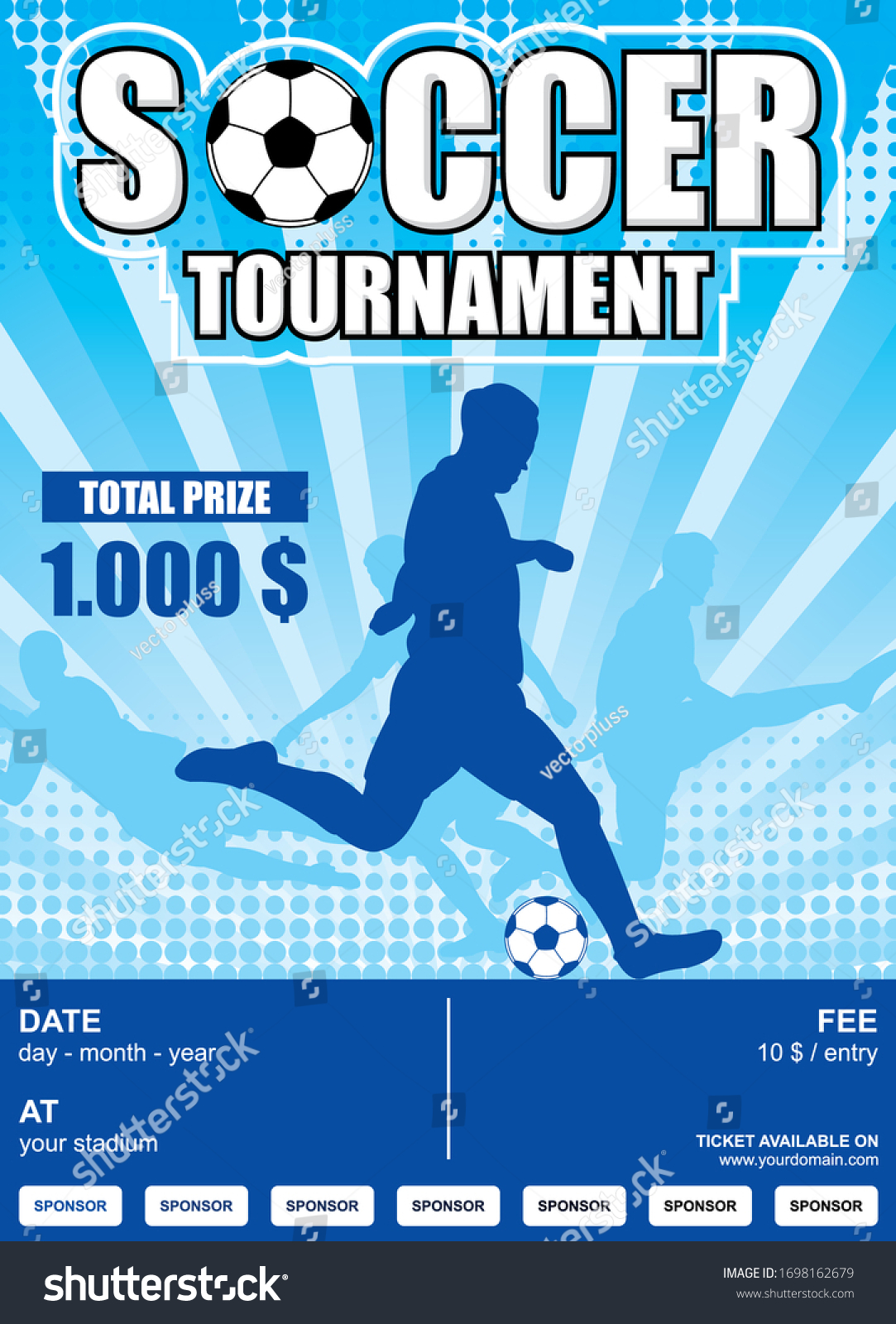 Soccer Futsal Tournament Poster Man Kick Stock Vector Royalty Free 1698162679