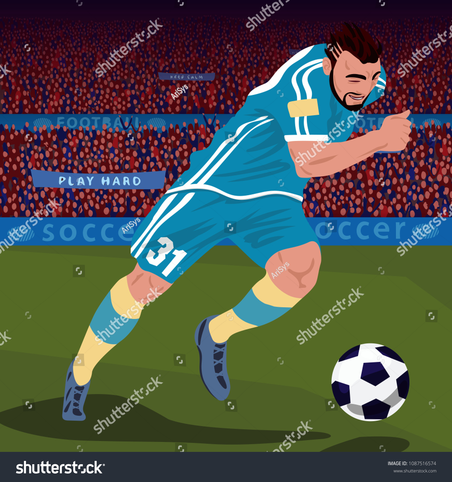 Soccer Gameplay Close Football Player Blue Stock Vector Royalty Free