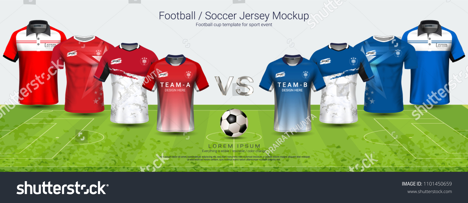 SVG of Soccer jersey and t-shirt sport mockup template team A vs team B, Graphic design for football kit or active wear uniforms, You can choose between 4 types of neck and can change all design parts. svg