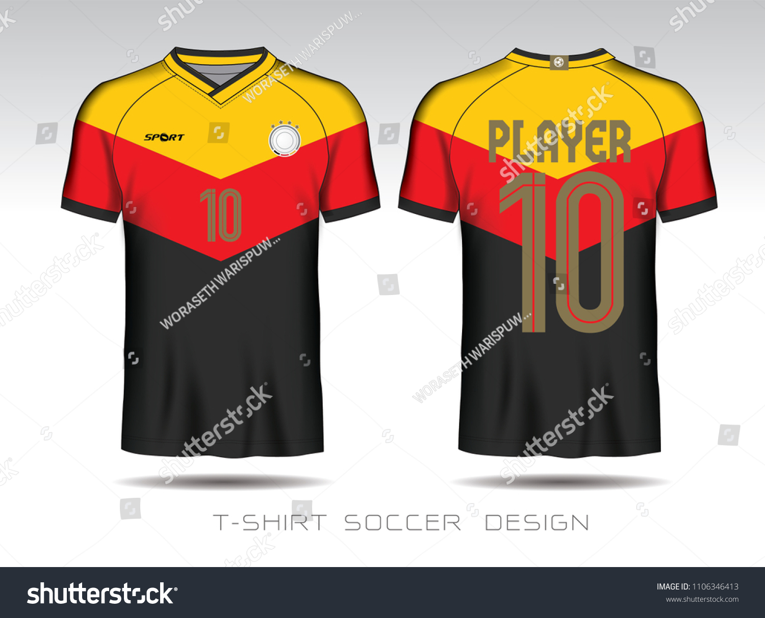 red and yellow soccer jersey