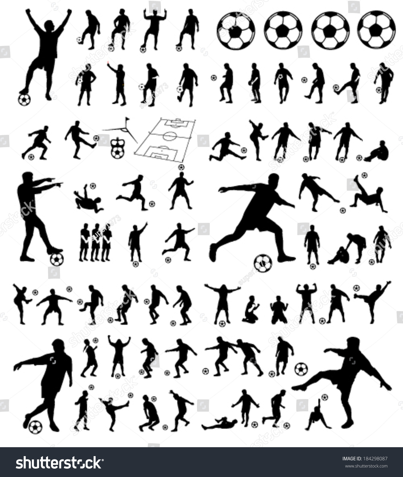 Soccer Players Group Vector Silhouettes Stock Vector (Royalty Free ...