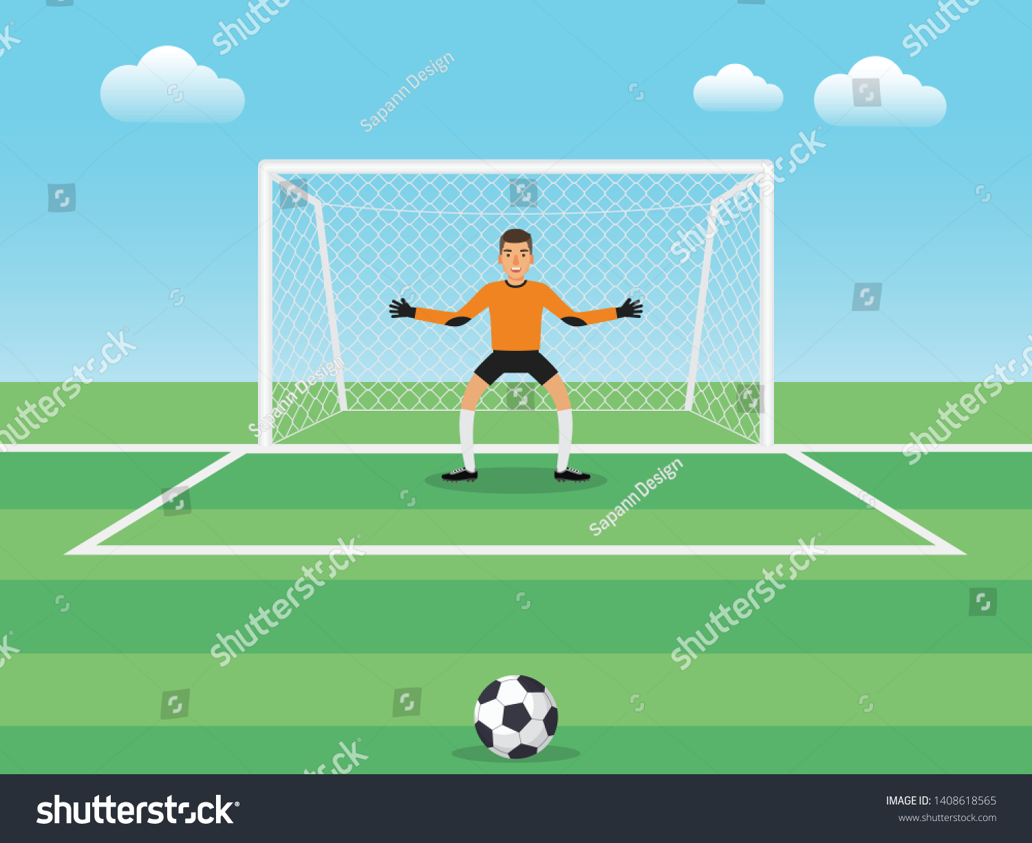 Soccer Sport Athlete Football Goalkeeper Defending Stock Vector 