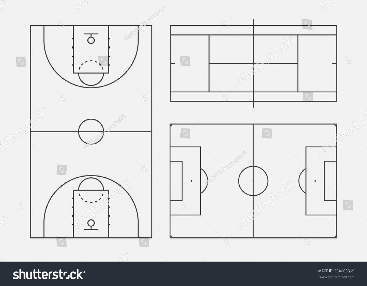 Soccer, Tennis And Basketball Fields. Vector Illustration, Eps 8 ...