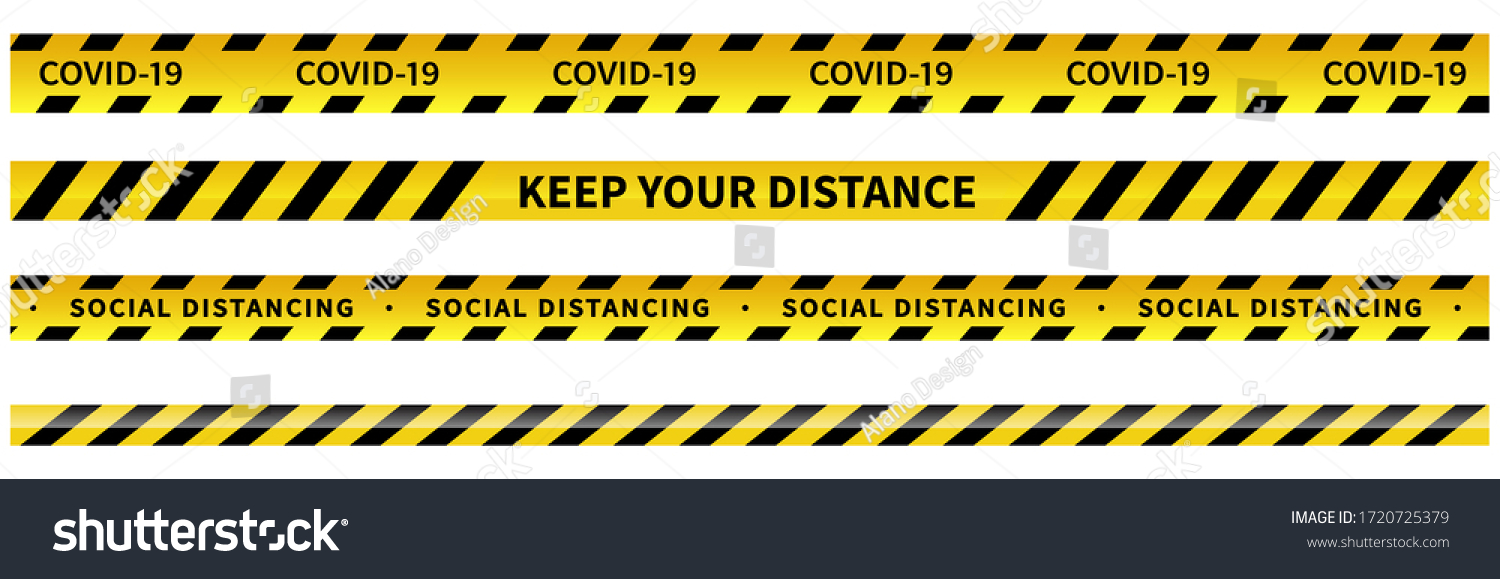 SVG of Social distancing tape. Warning Covid-19 tapes. Black and yellow line striped. Vector illustration svg